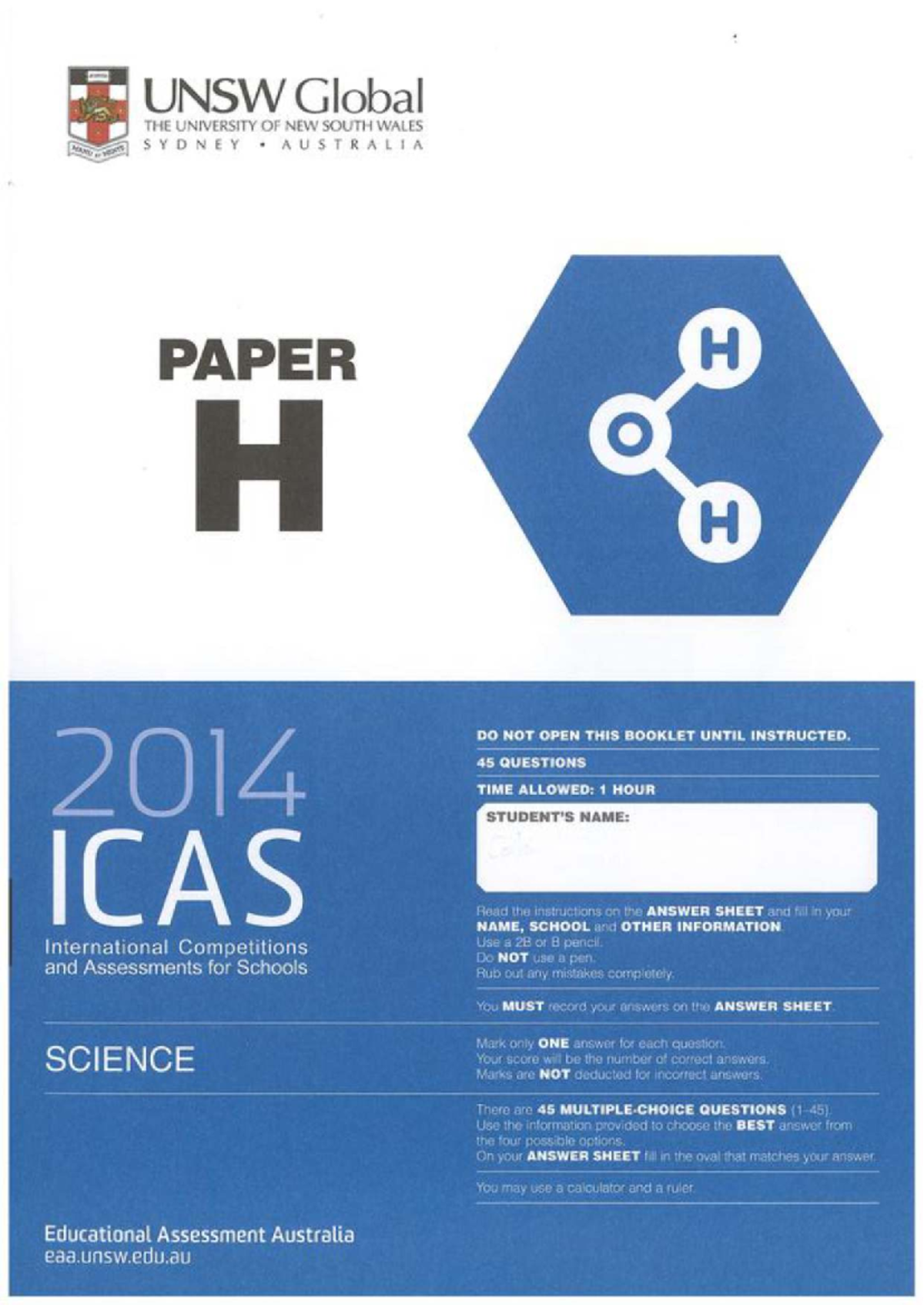2014 ICAS Science Paper H - Comprehensive Exam Questions and Answers ...