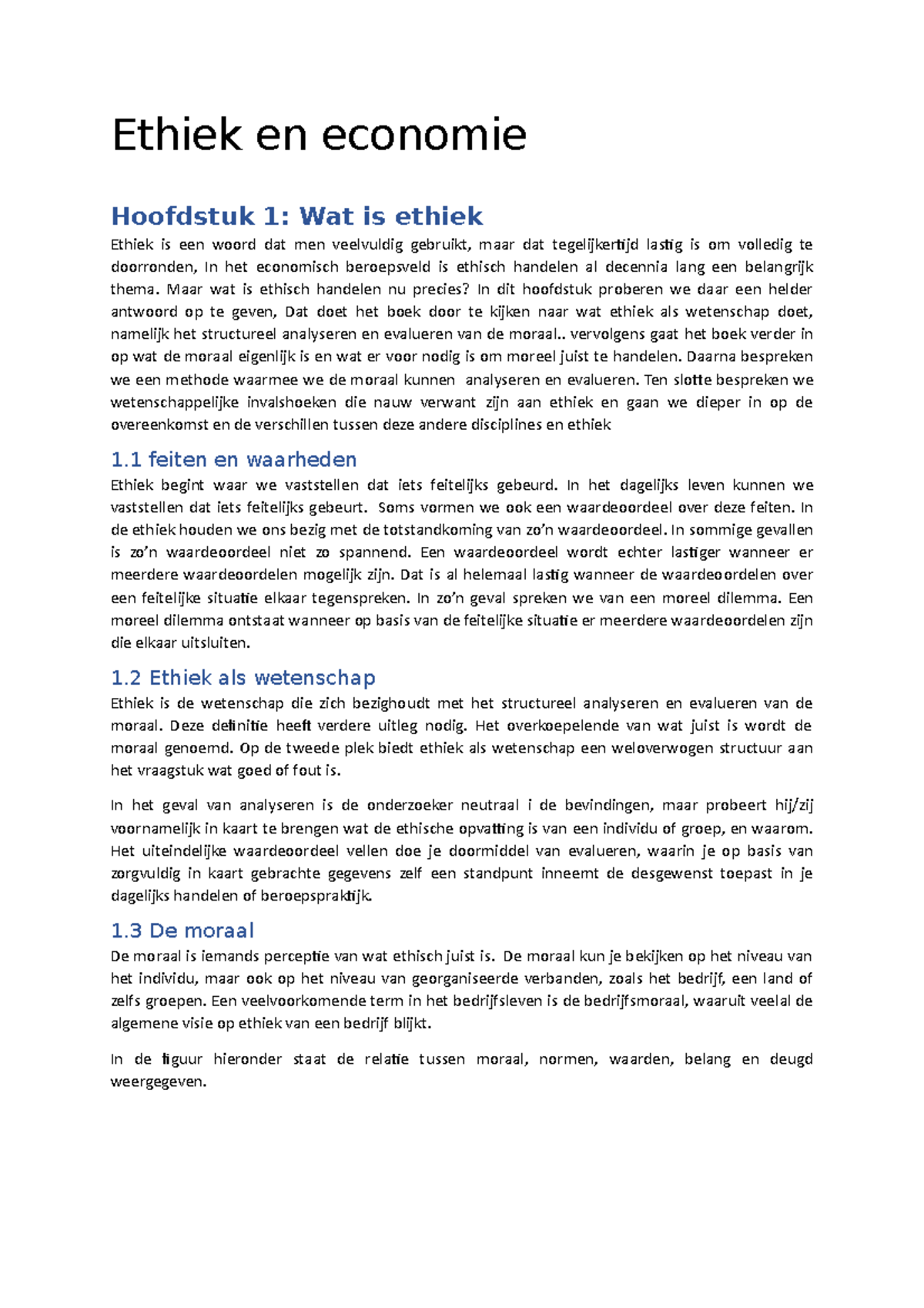 Ethiek en economie: Hoofdstuk 1 - Inleiding tot moreel handelen ...