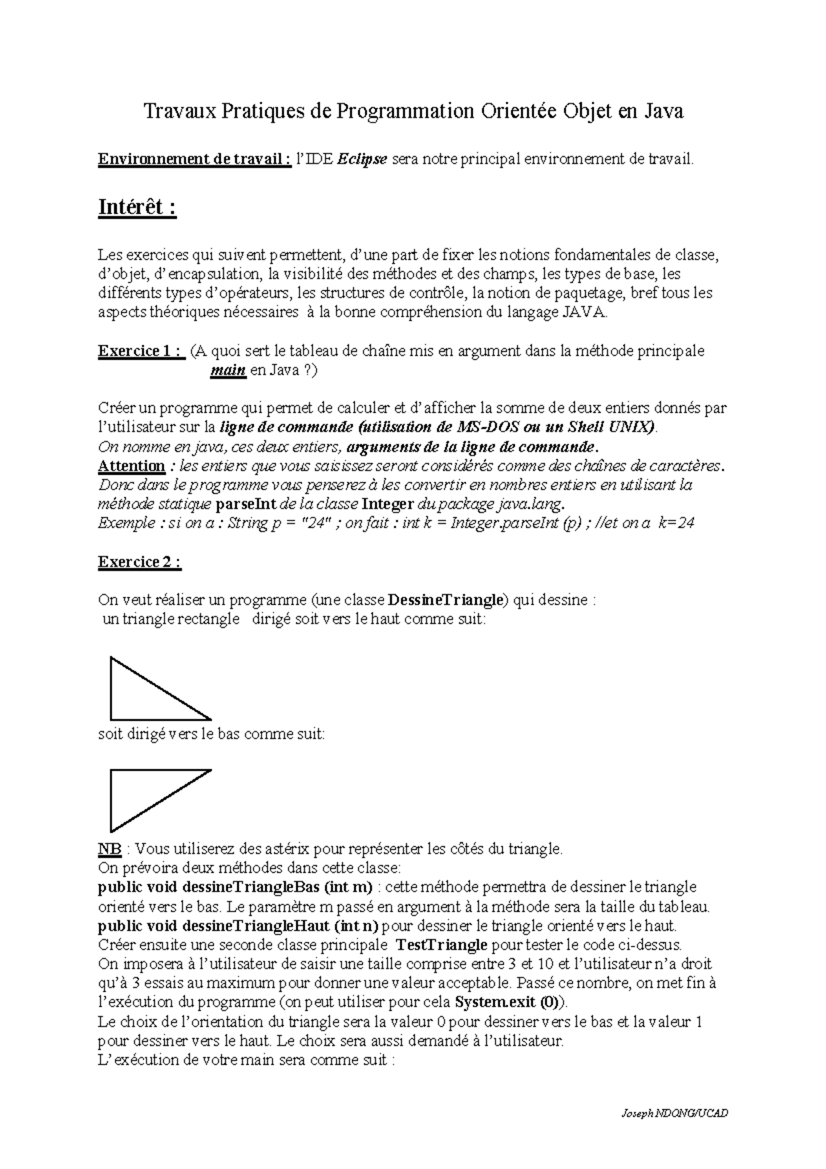 Travaux Pratiques Java - Cours d’Objets POO - Importants Exercices ...