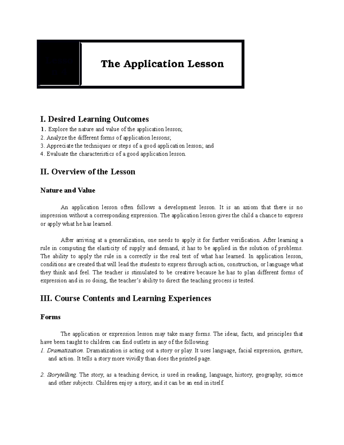 Lesson 4: Application Lesson Techniques - Unit 2 Insights - Studocu