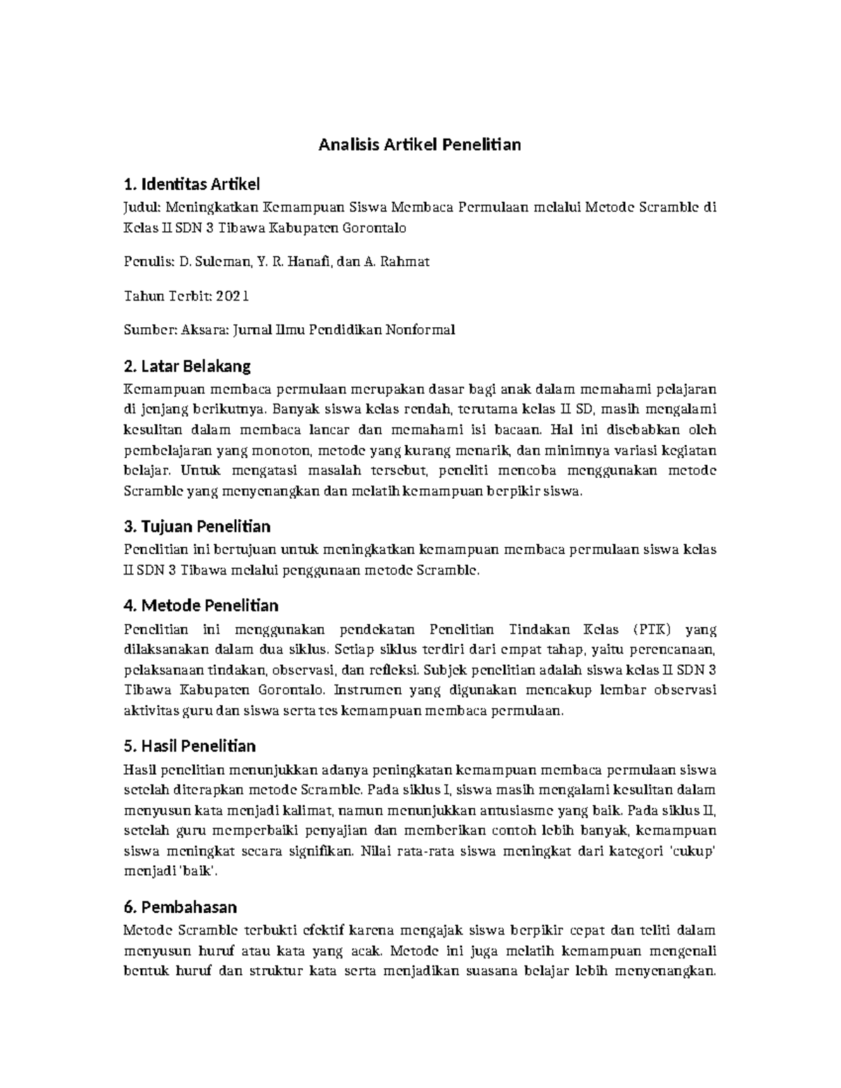 Analisis Artikel Penelitian: Metode Scramble Kelas II SDN 3 - Studocu