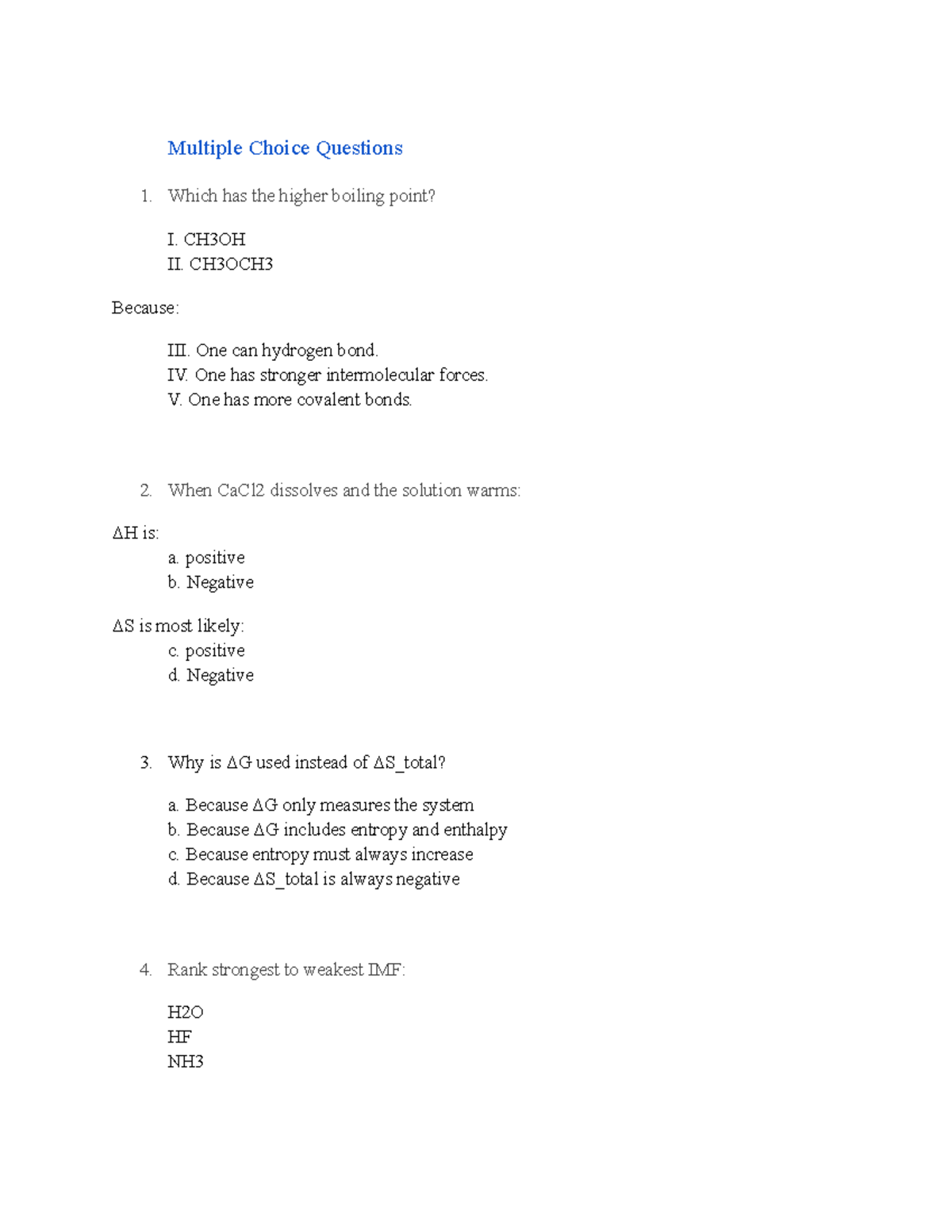 CEM142 E1 ME2 - Multiple Choice Questions on Boiling Points and ...