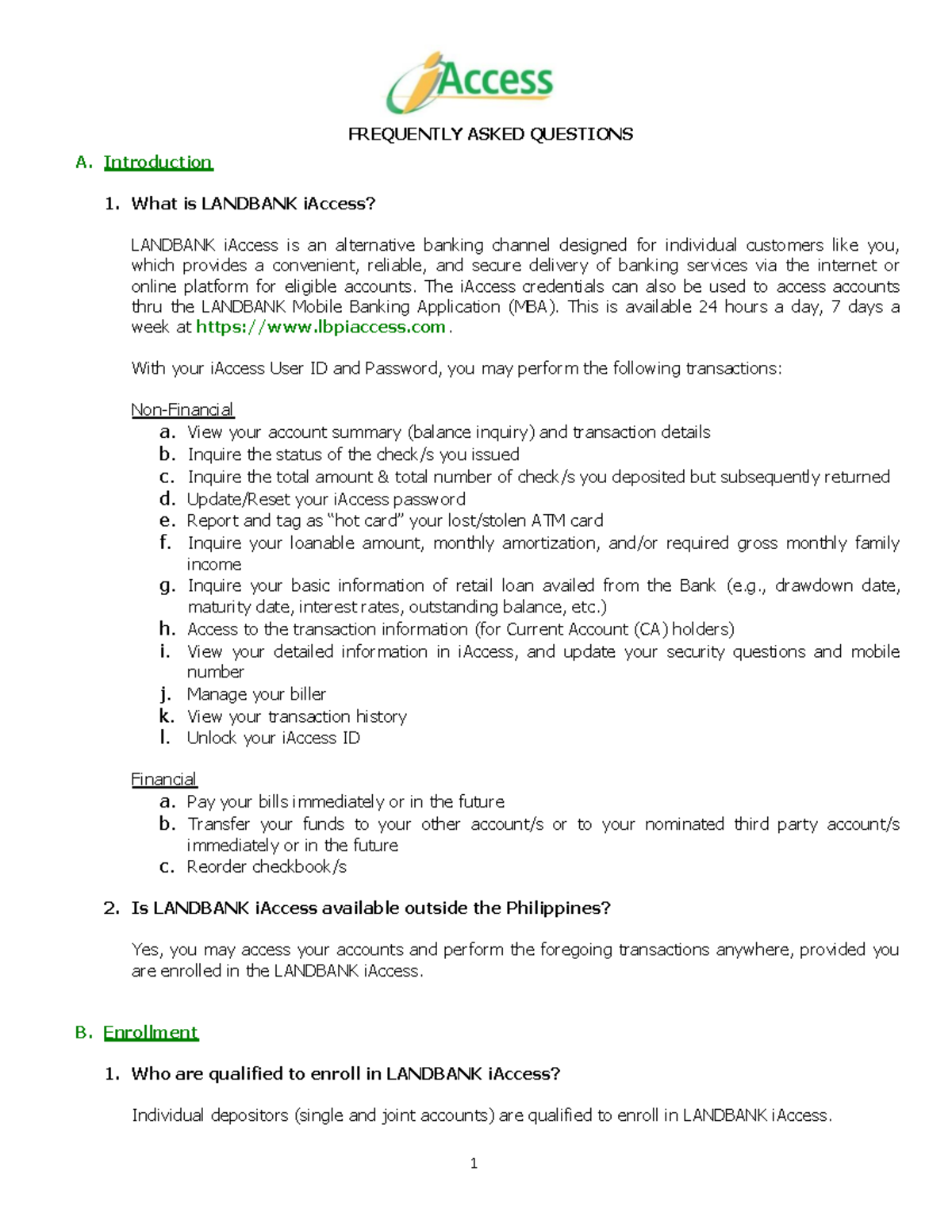 LANDBANK iAccess FAQs & Guide - Updated Version 07.14.23 - Studocu