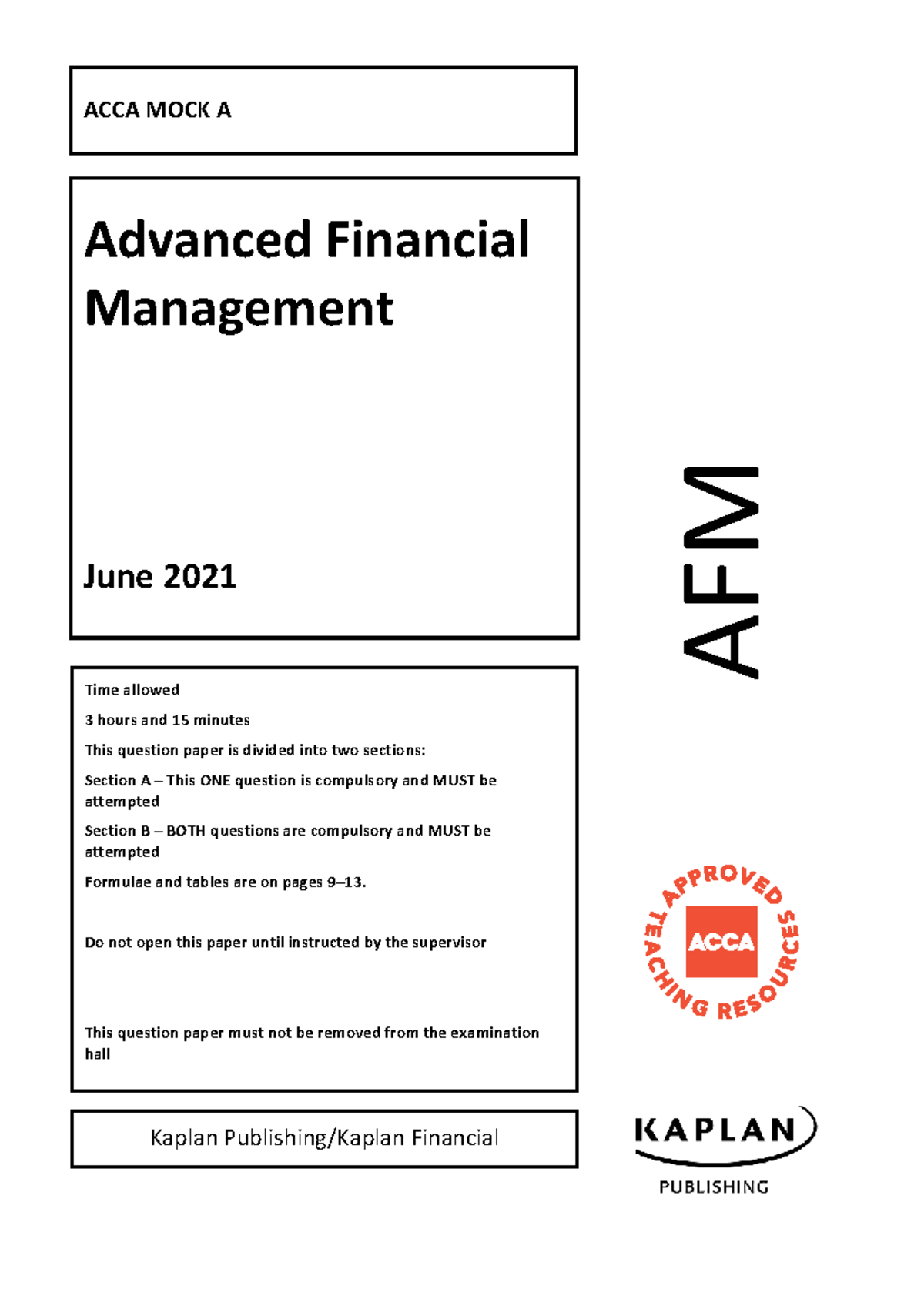 ACCA AFM Mock Exam A - June 2021: Comprehensive Review and Analysis ...
