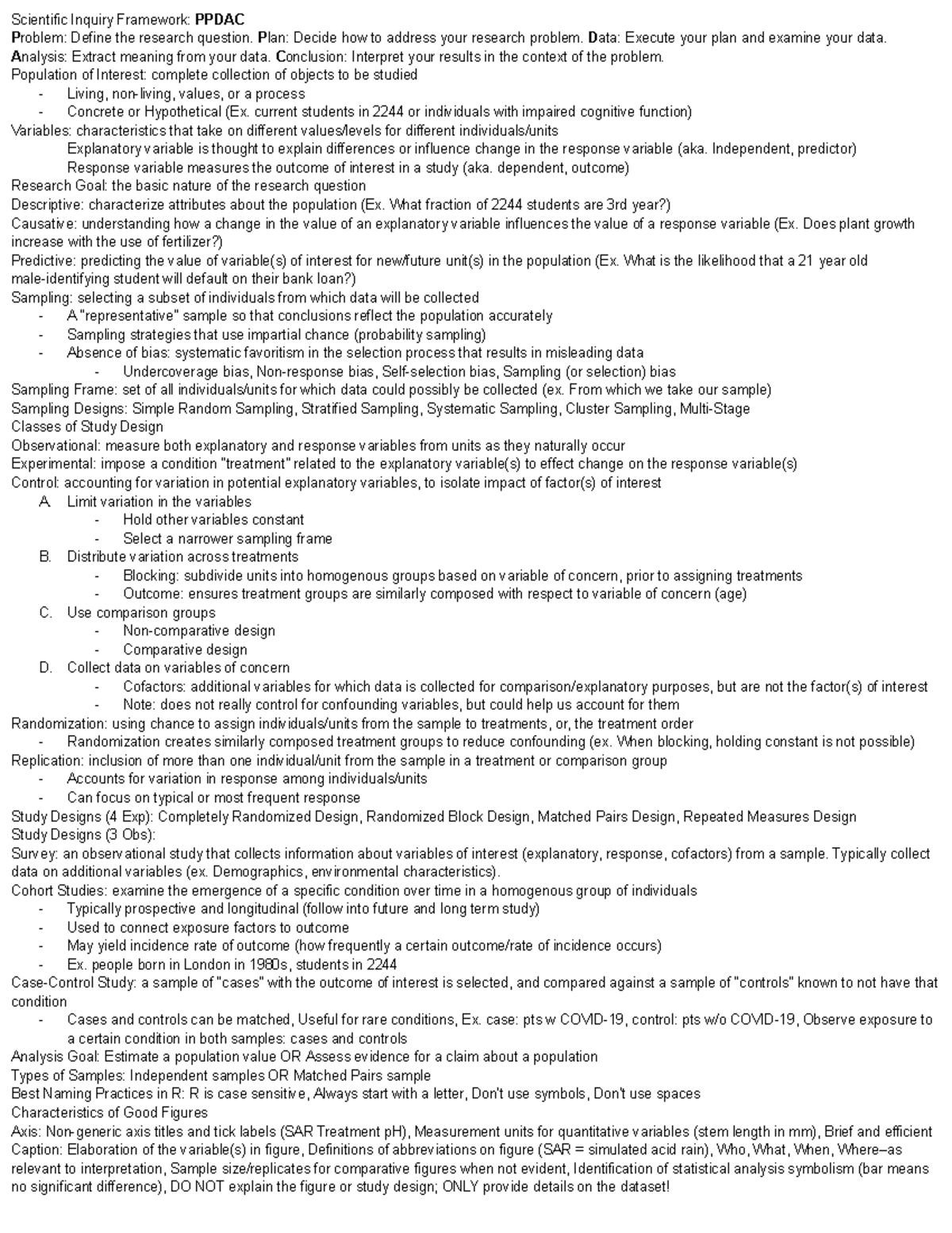 Statistics 2244 Midterm 1 Study Guide: PPDAC Framework and Study ...
