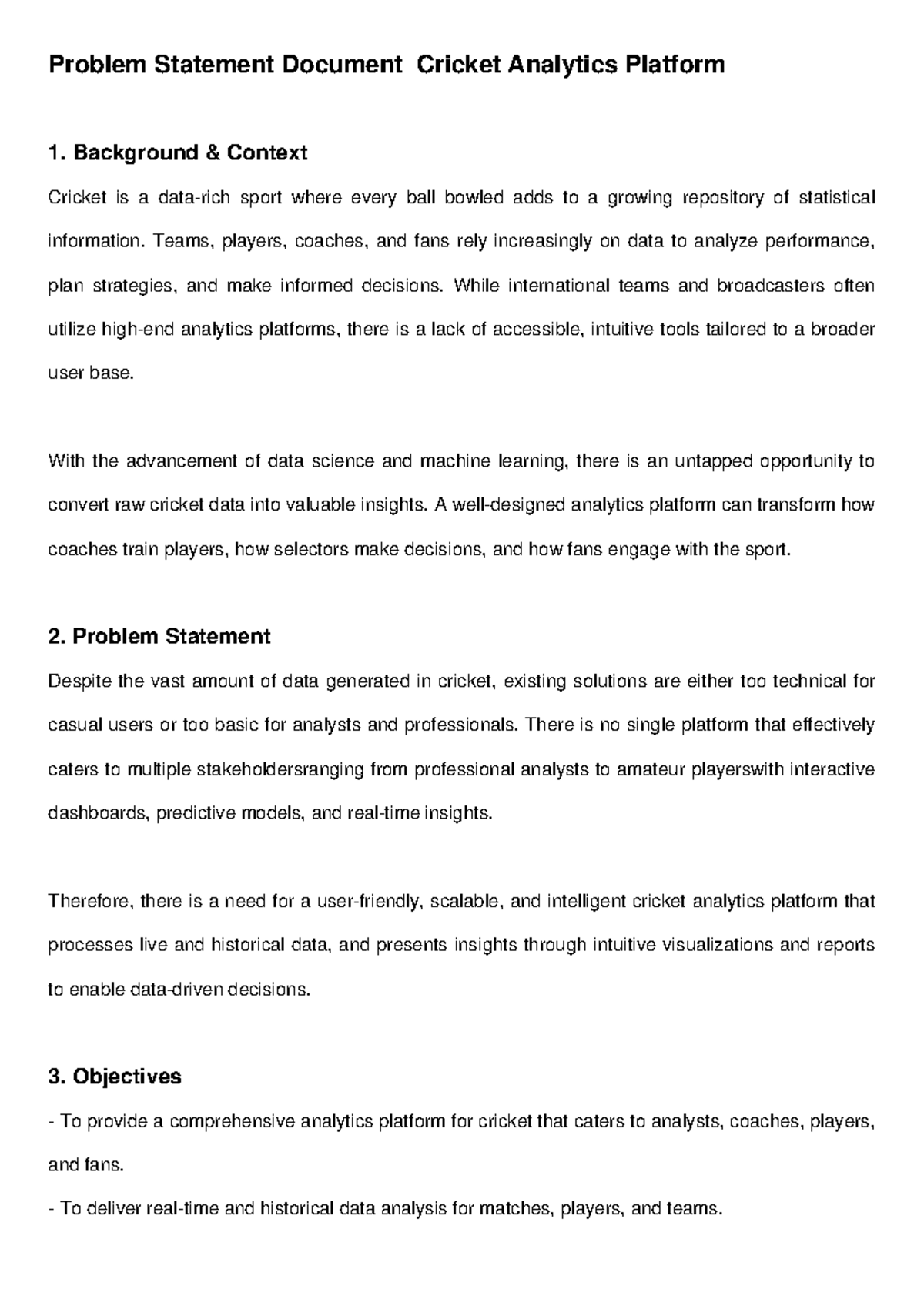Cricket Analytics Problem Statement Updated - Problem Statement ...