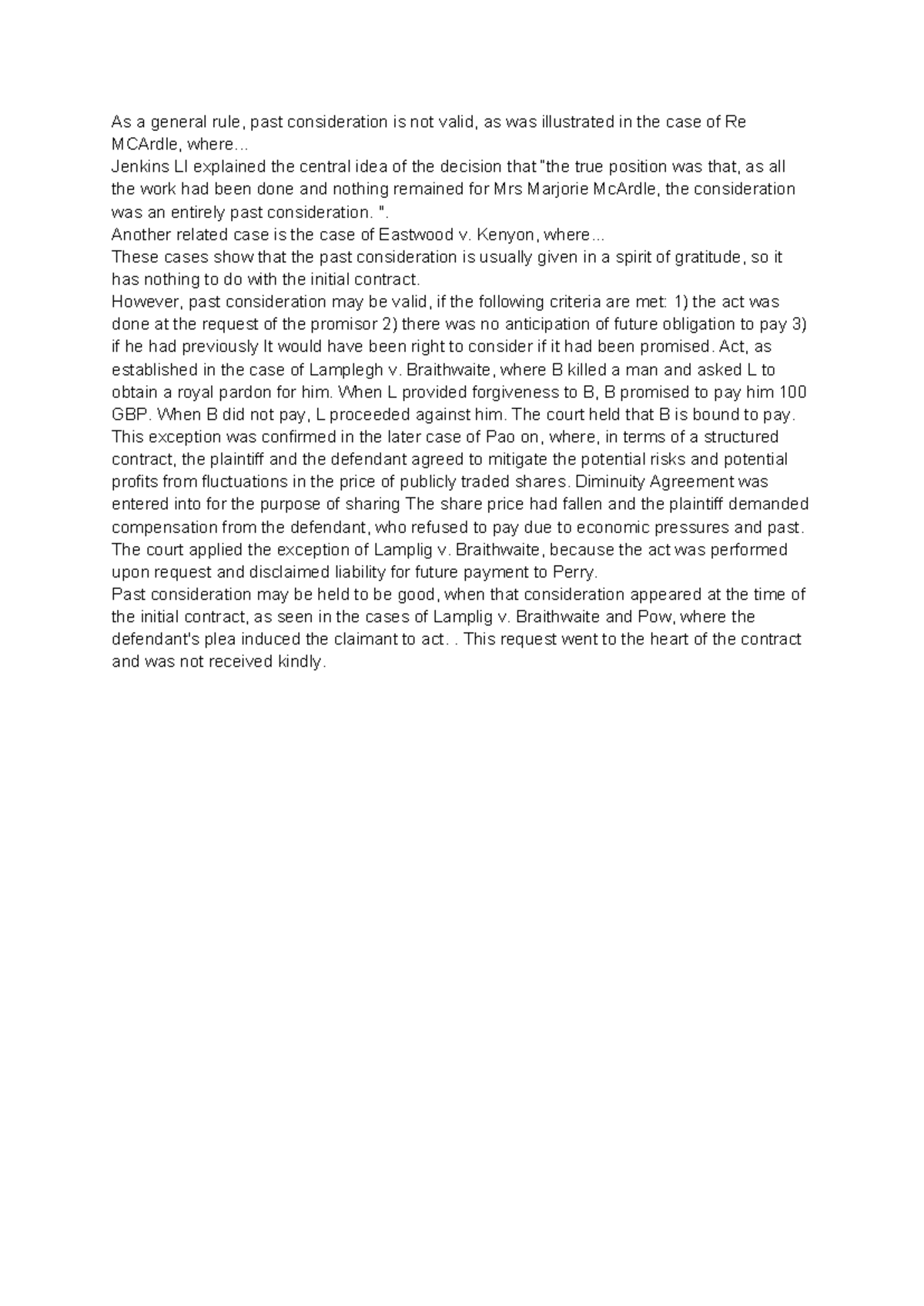Past Consideration in Contract Law: Key Cases and Principles (LAW 101 ...