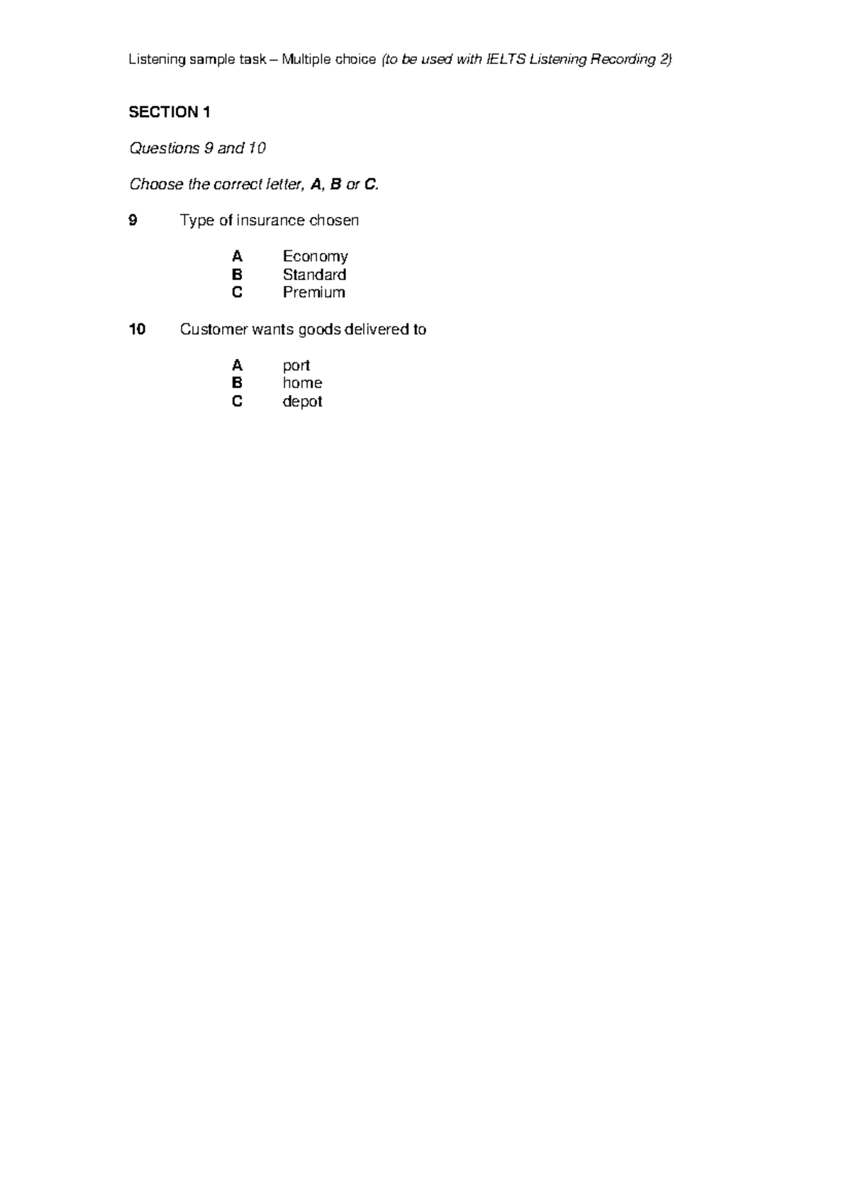 115008 Listening sample task - Multiple choice - Listening sample task ...