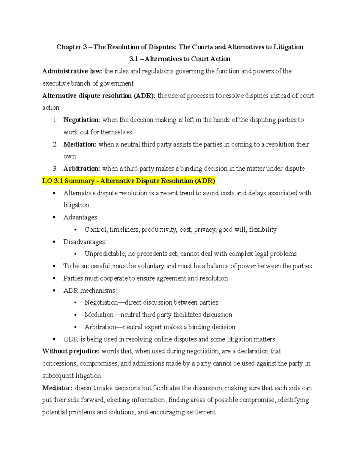 Chapter 3 – The Resolution of Disputes - The Courts and Alternatives to ...