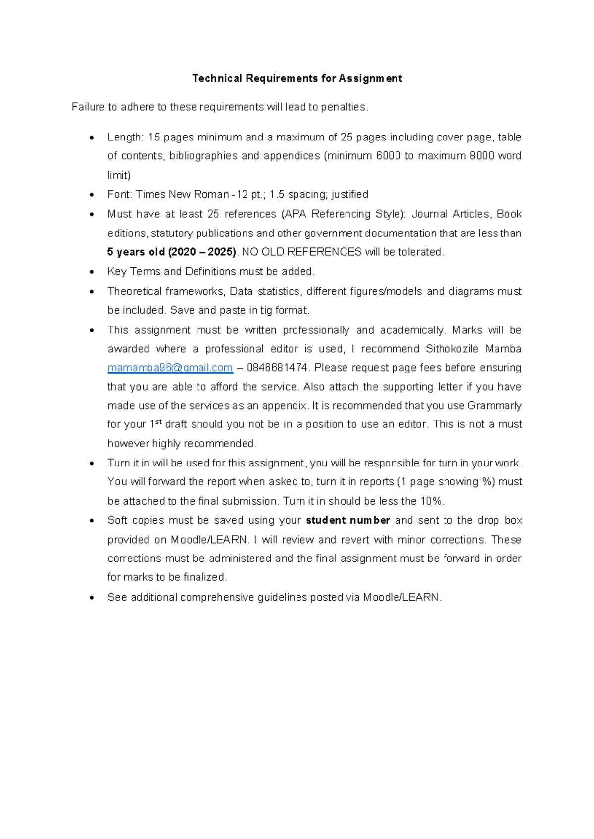 Technical Requirements for Assignment (2020-2025) - Studocu