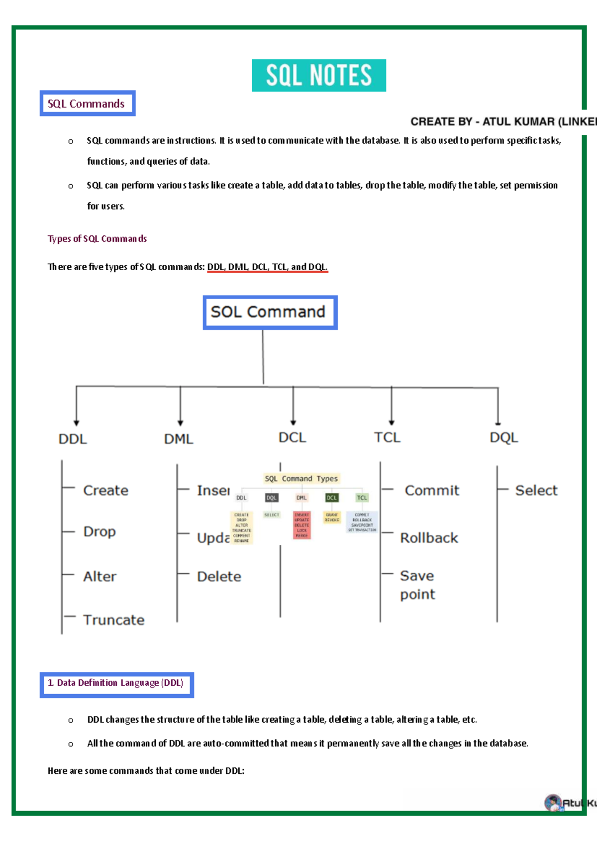 SQL Commands Overview: Types and Examples for Test Preparation - Studocu