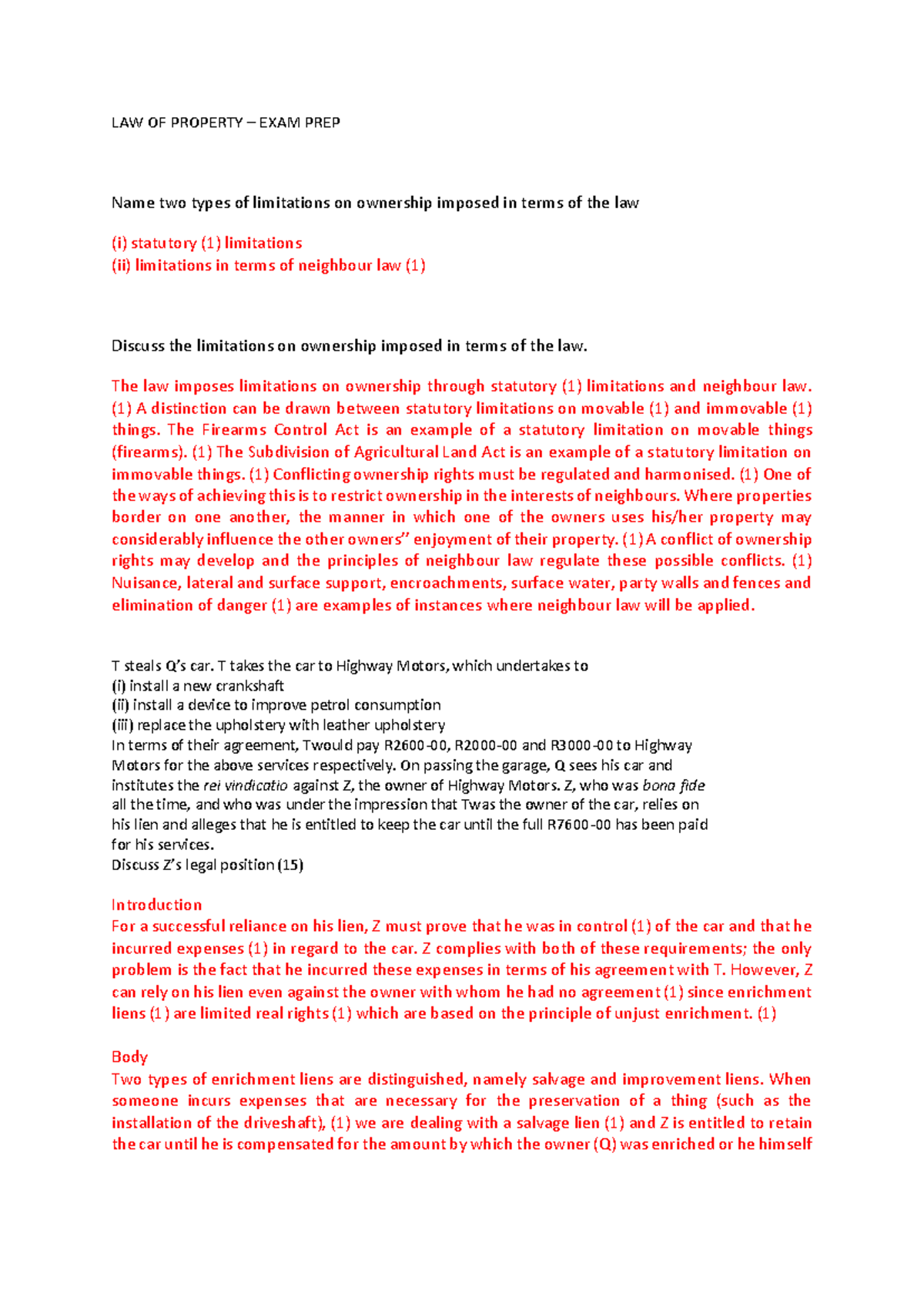 LAW OF PROPERTY 101: COMPREHENSIVE EXAM PREP NOTES - Studocu
