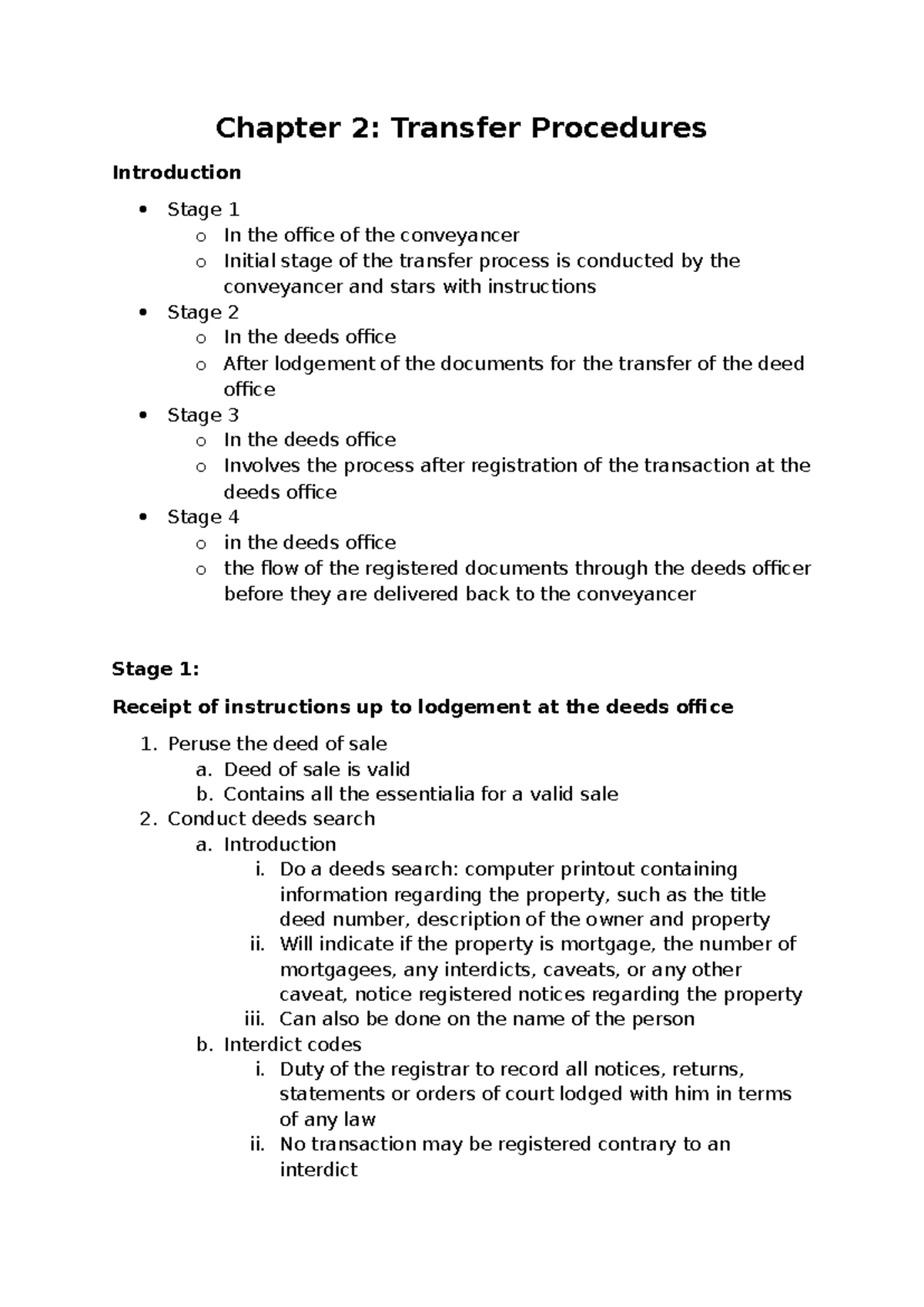 Chapter 2: Summary of Transfer Procedures and Stages - Studocu