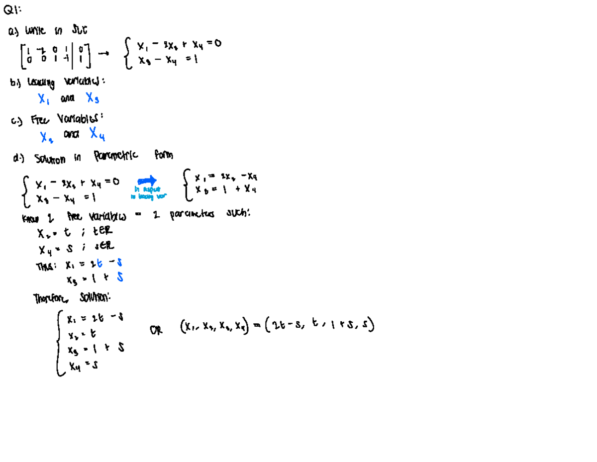Linear Algebra Notes: QI - SLT 001-1 Solutions & Variables - Studocu