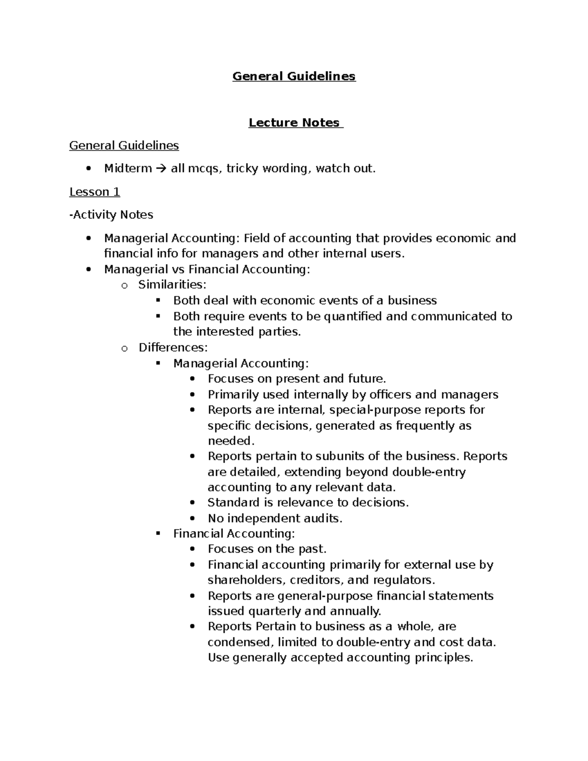 Lecture Notes - COMM 305 Midterm Study Guide on Managerial Accounting ...