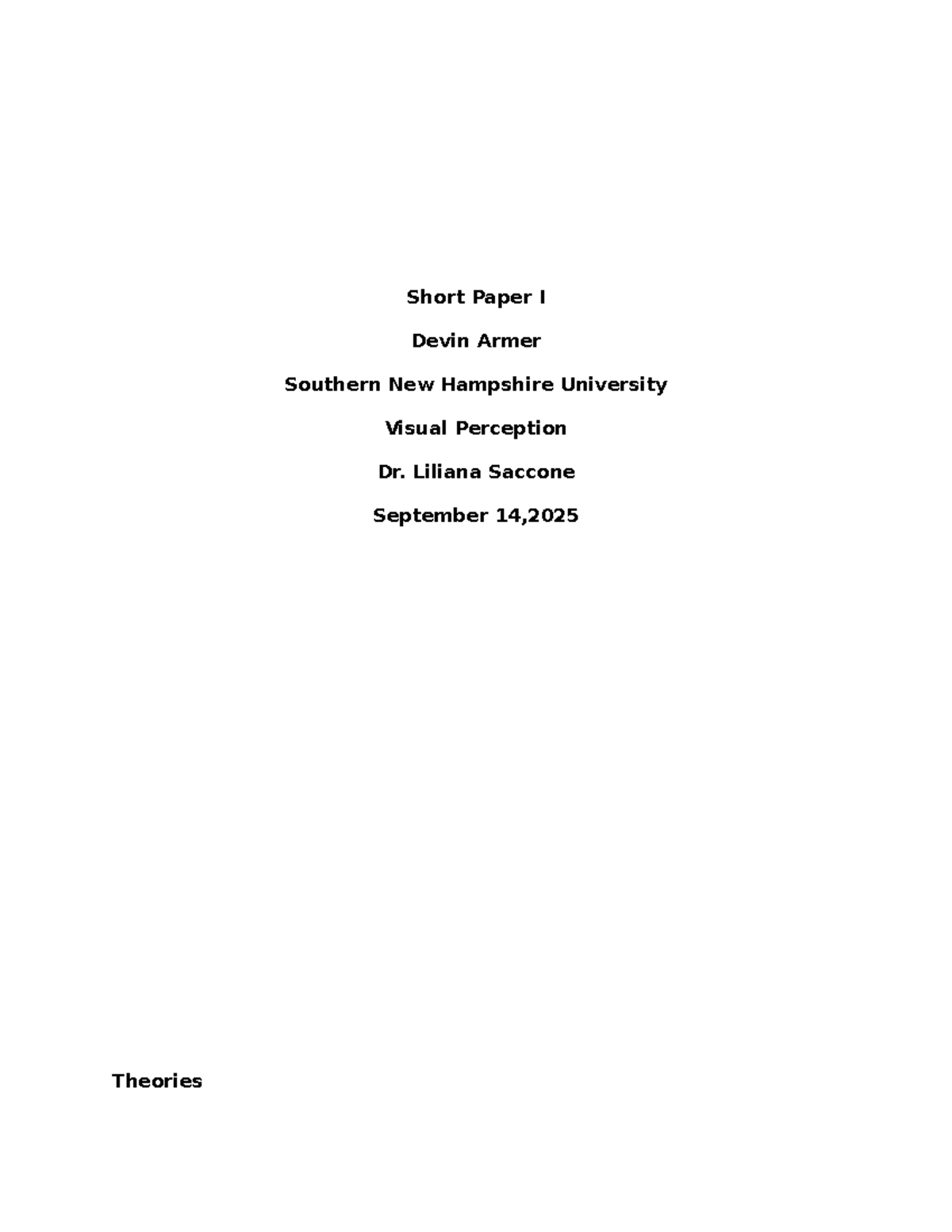 Short Paper I: Visual Perception Theories (Cognitive PSY) - Studocu