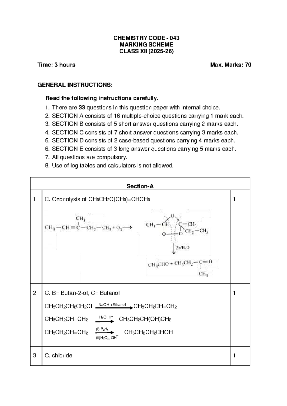 CHEMISTRY CODE 043 MARKING SCHEME CLASS XII - Final Exam - Studocu