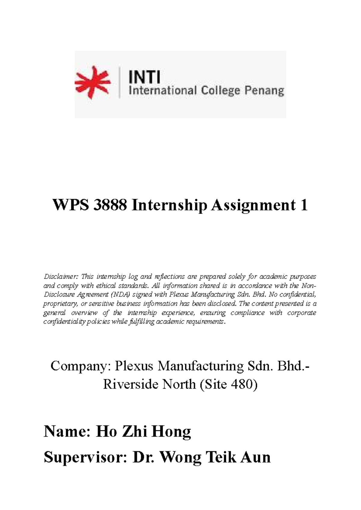 WPS 3888 Internship Assignment 1: Weekly Reflection and Insights - Studocu