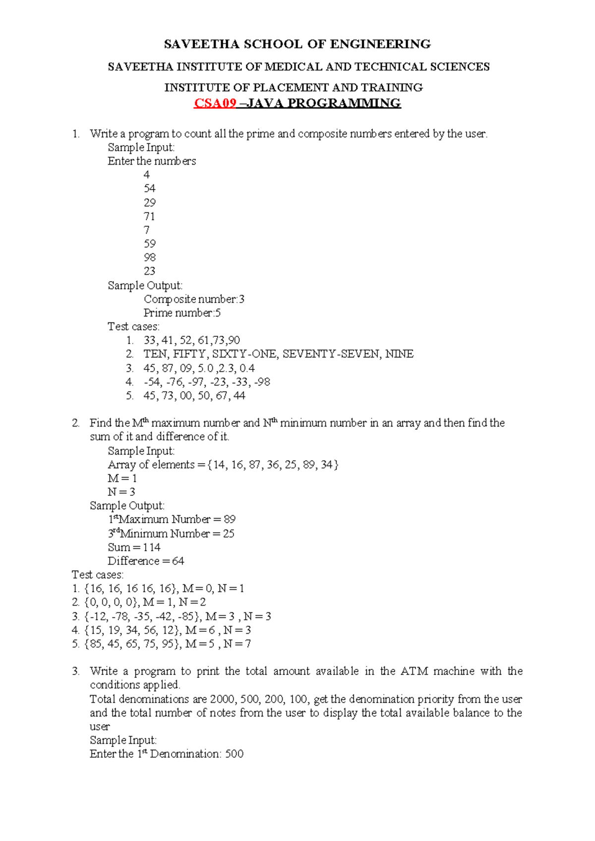 CSA09 Programming in Java Medium - SAVEETHA INSTITUTE OF MEDICAL AND ...