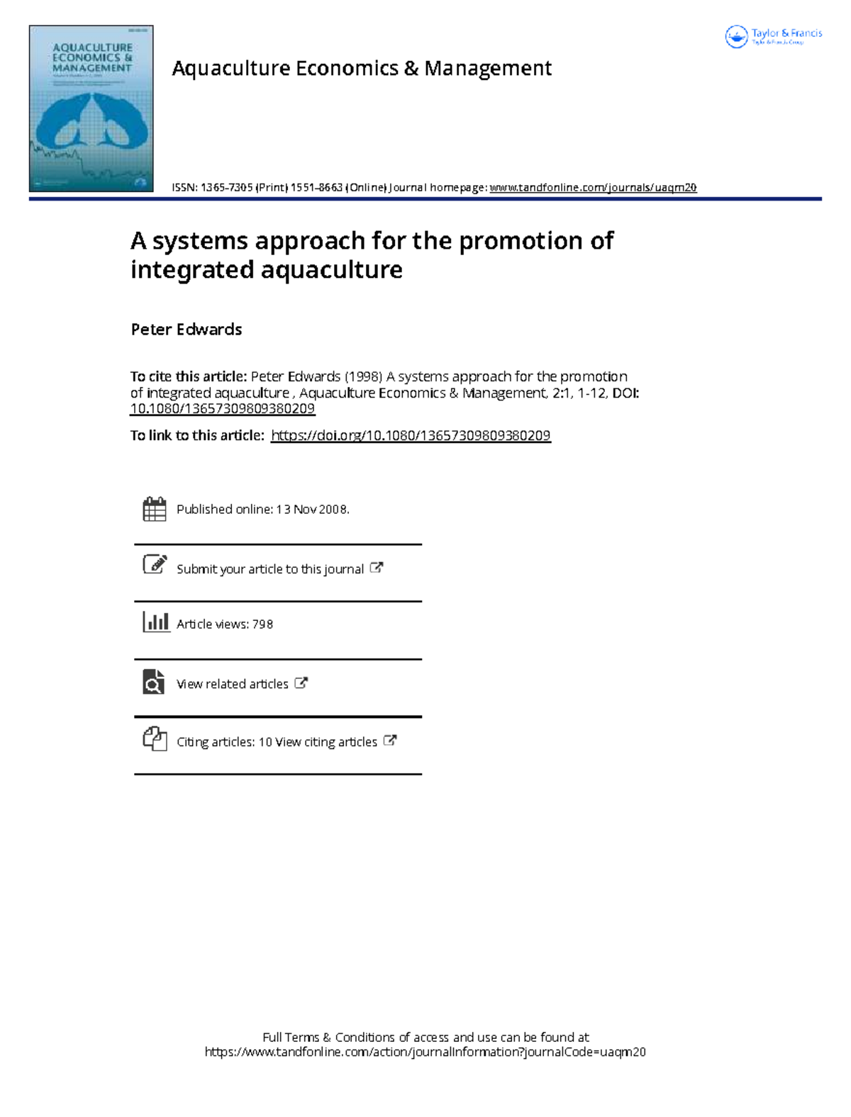 Aquaculture Economics Management: A Systems Approach to Integrated ...