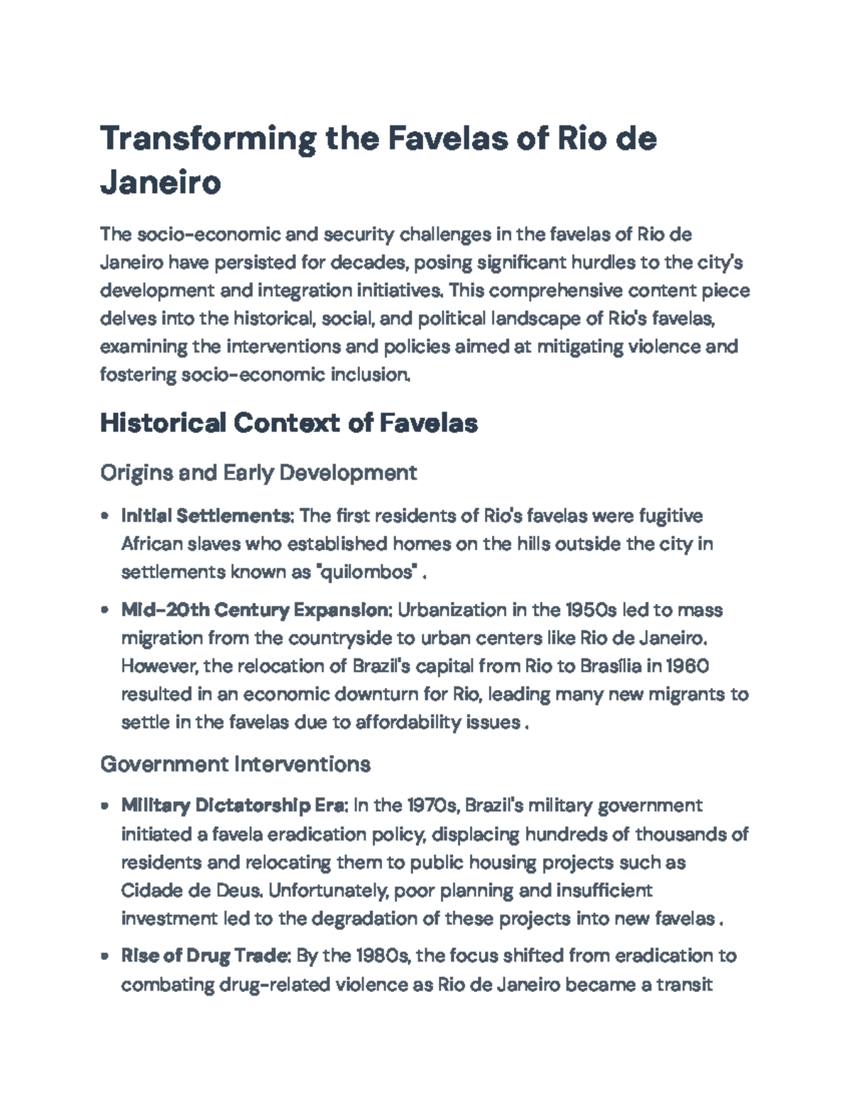 Transforming the Favelas of Rio de Janeiro: Challenges and Reforms ...
