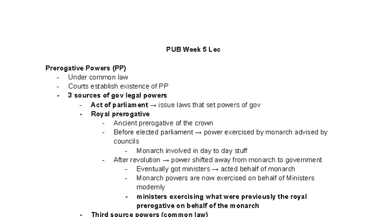 PUB Week 5 Lec - Prerogative Powers Under Common Law - Studocu