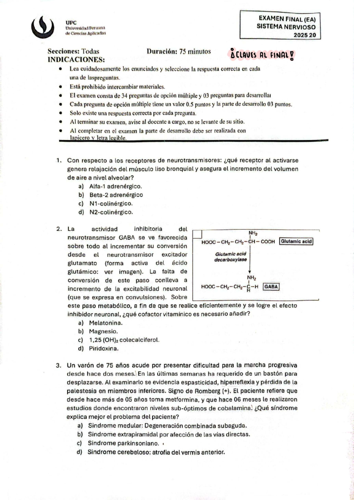 EXAMEN FINAL (EA) UPC Sistema Nervioso 2025 - Preguntas y Respuestas - Document Preview