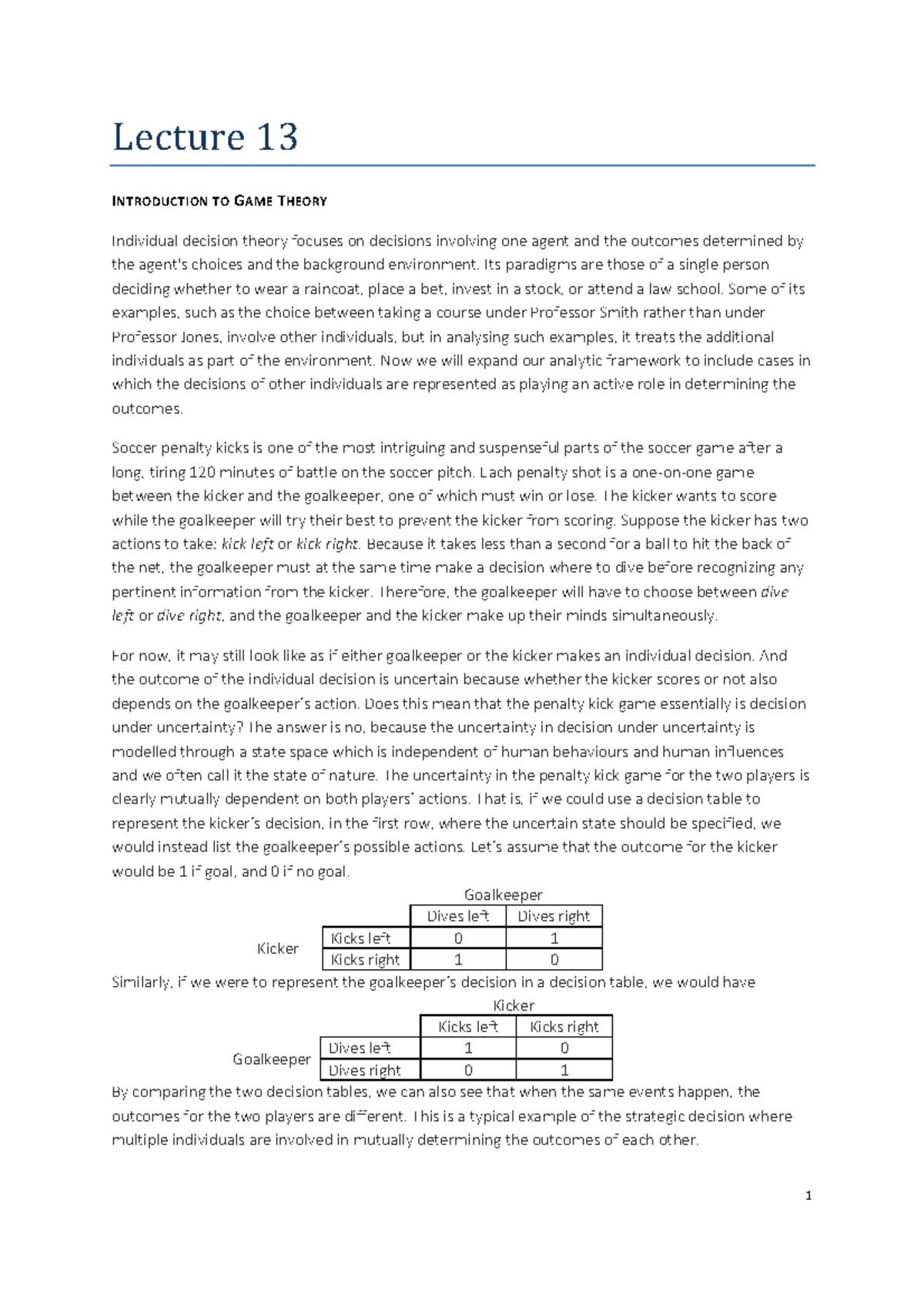 Lecture 13-14 Notes: Introduction to Game Theory & Key Concepts - Studocu