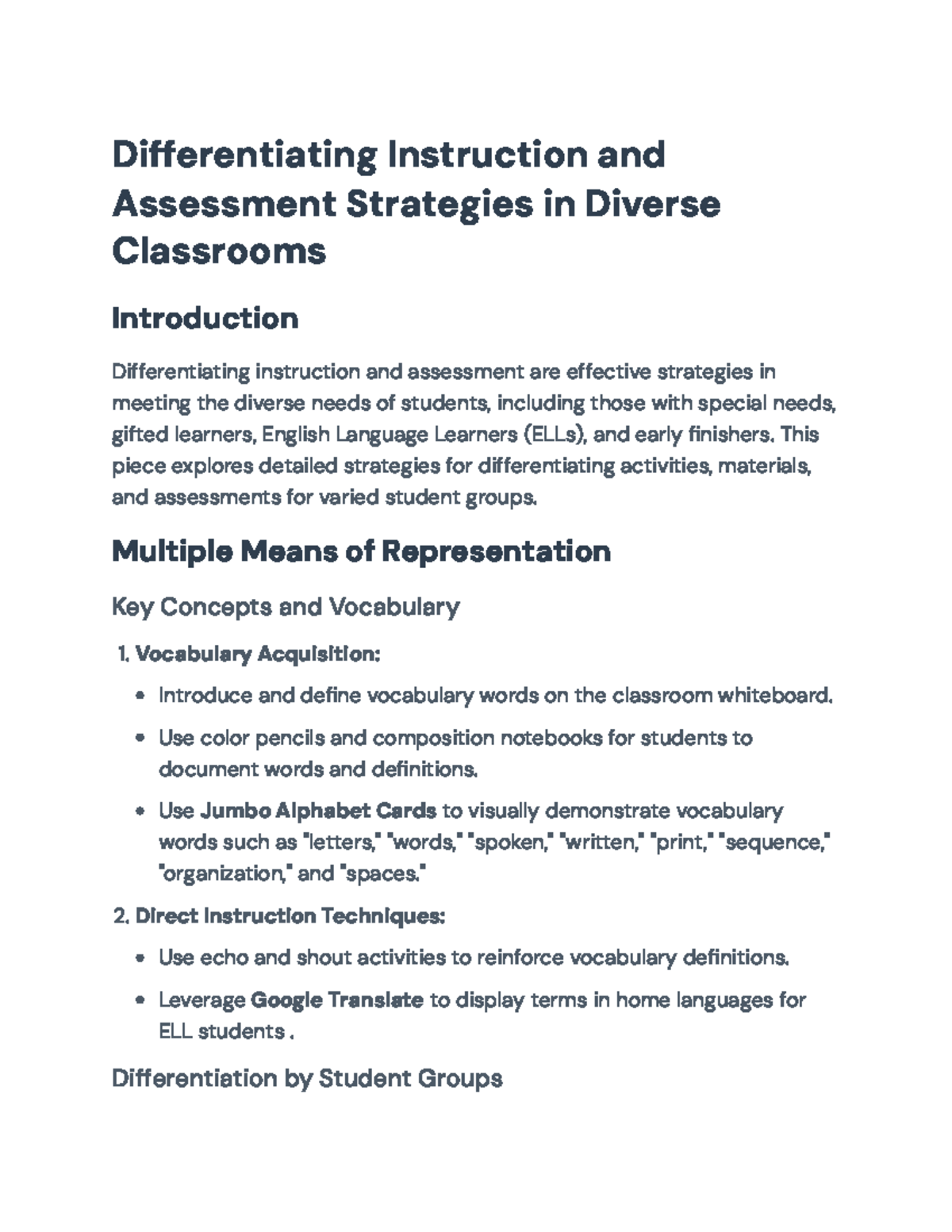 Differentiating Instruction & Assessment Strategies in Diverse ...