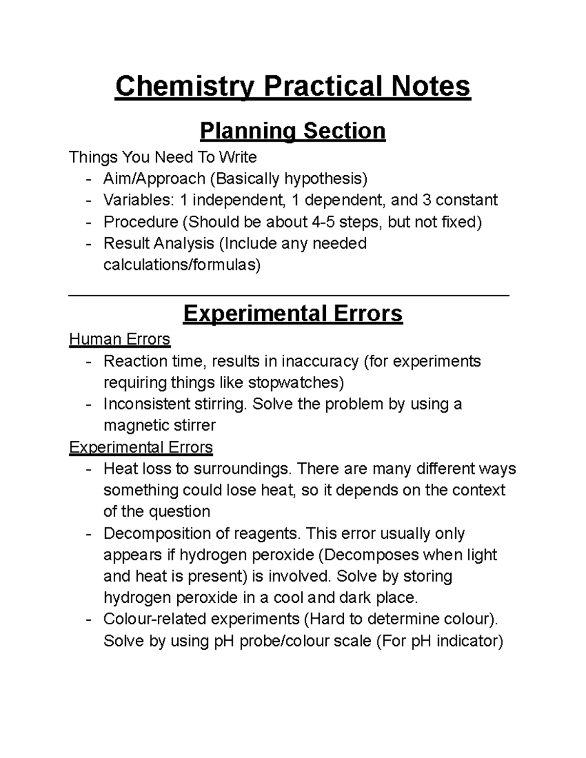 Chemistry Practical Notes: Hypothesis, Variables & Titration Techniques ...