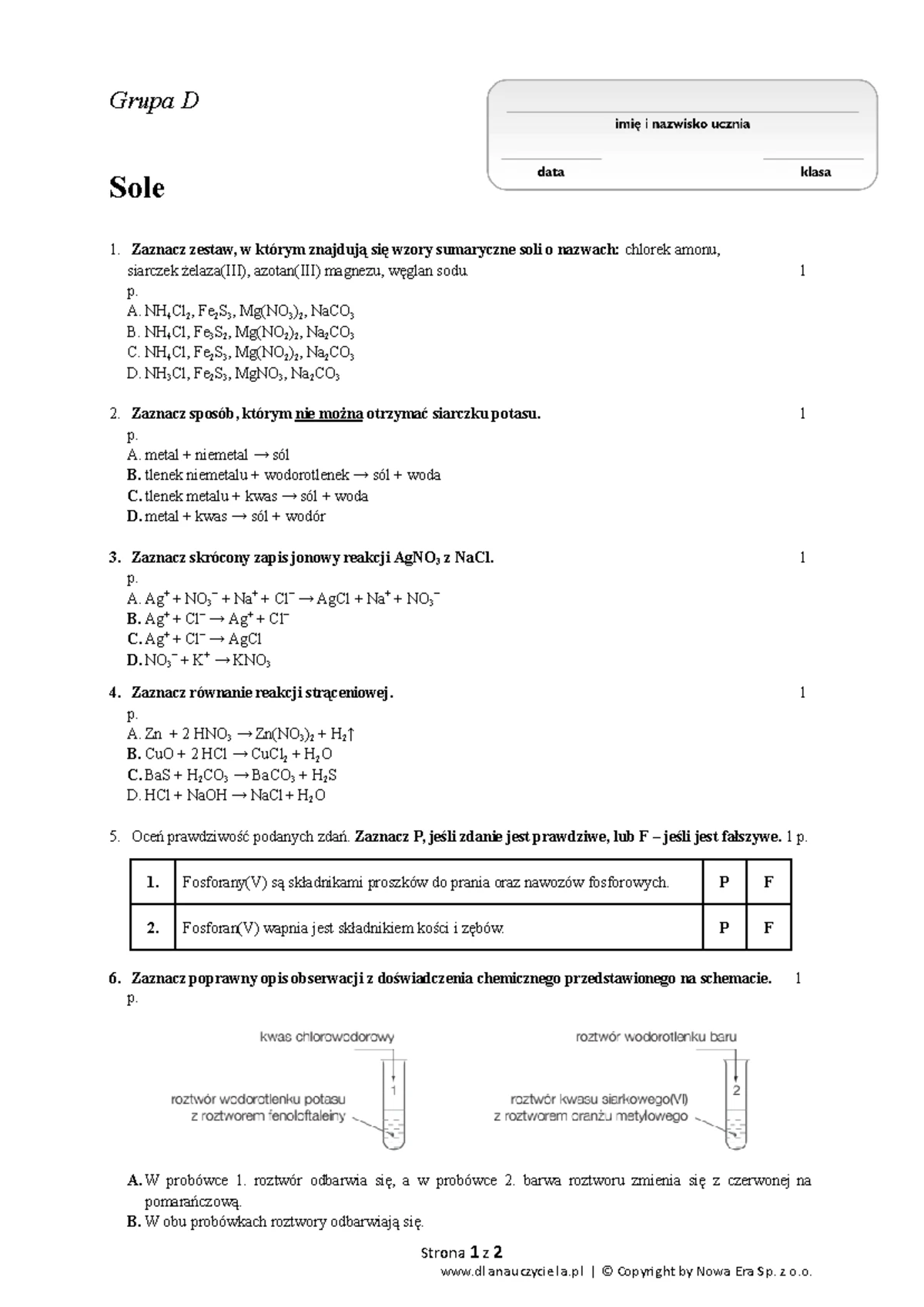 Sprawdzian Z Chemii Zrodla Energii www.studocu.com