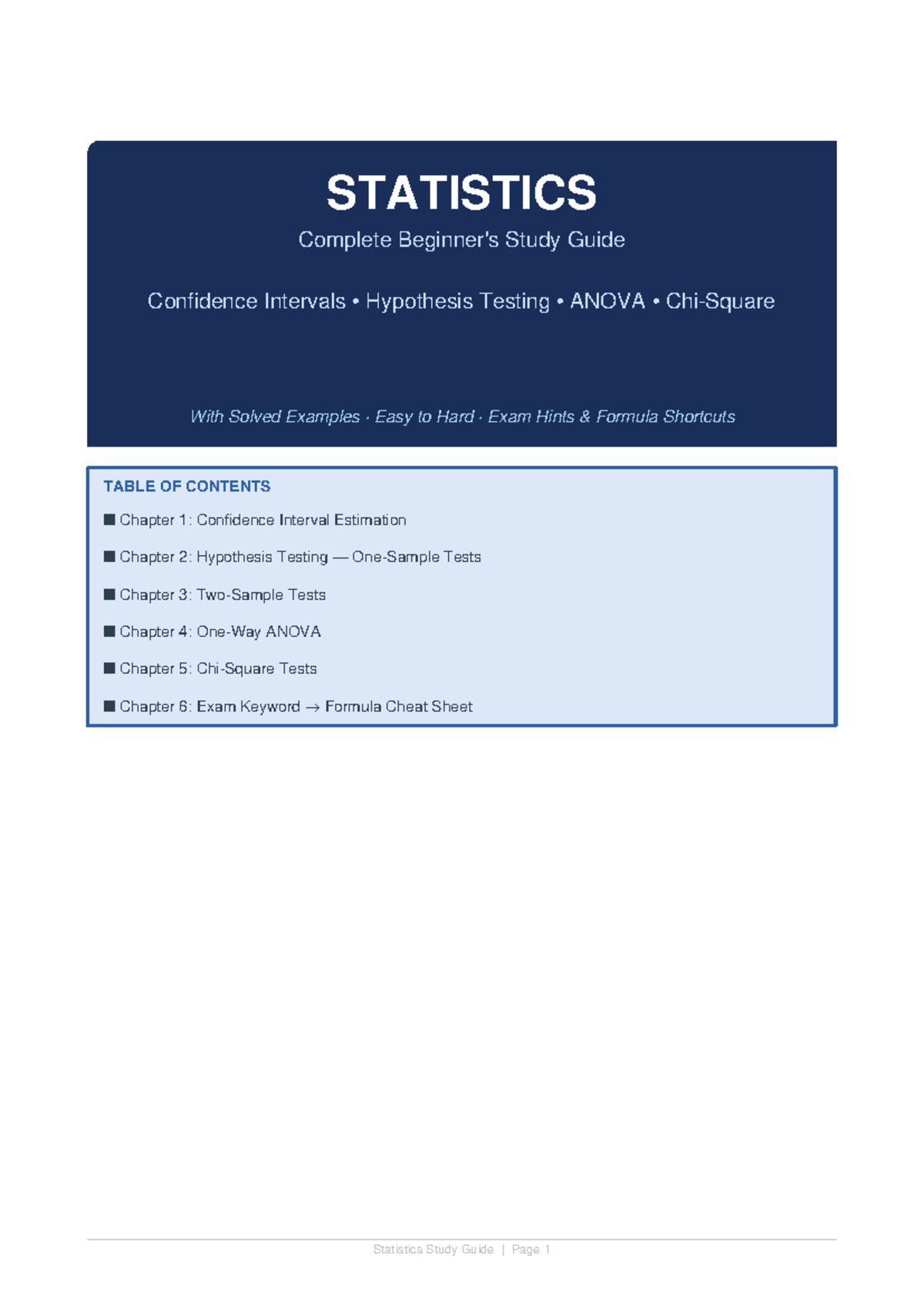STATISTICS Complete Study Guide: CI, Hypothesis Testing & ANOVA - Studocu