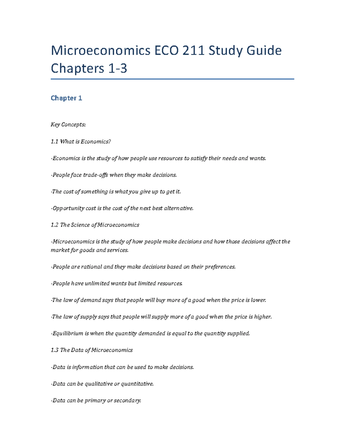Micro and Macro Economics Overview and Key Concepts - Studocu