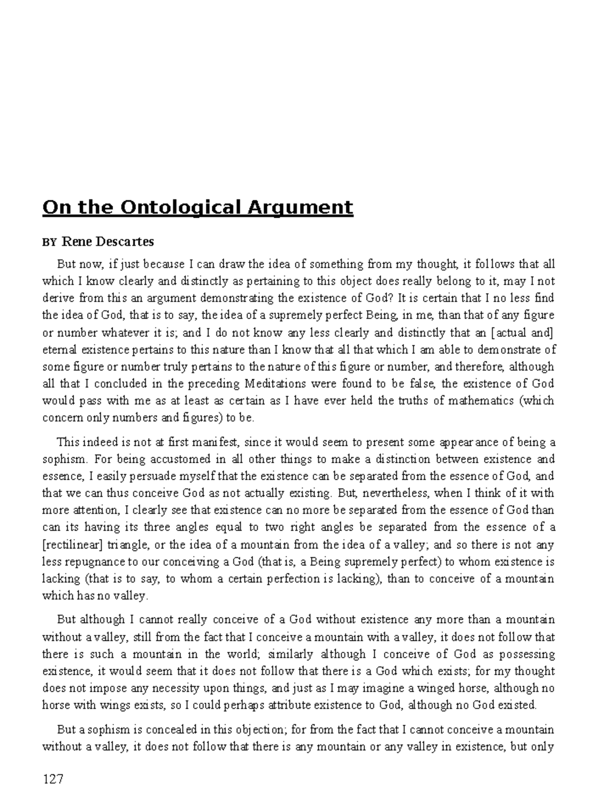 Descartes' Ontological Argument for the Existence of God - On the ...