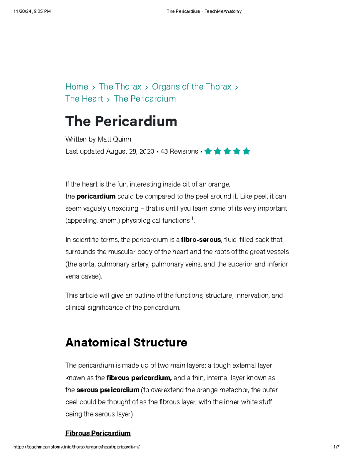 The Pericardium: Anatomy, Functions, and Clinical Relevance - Studocu