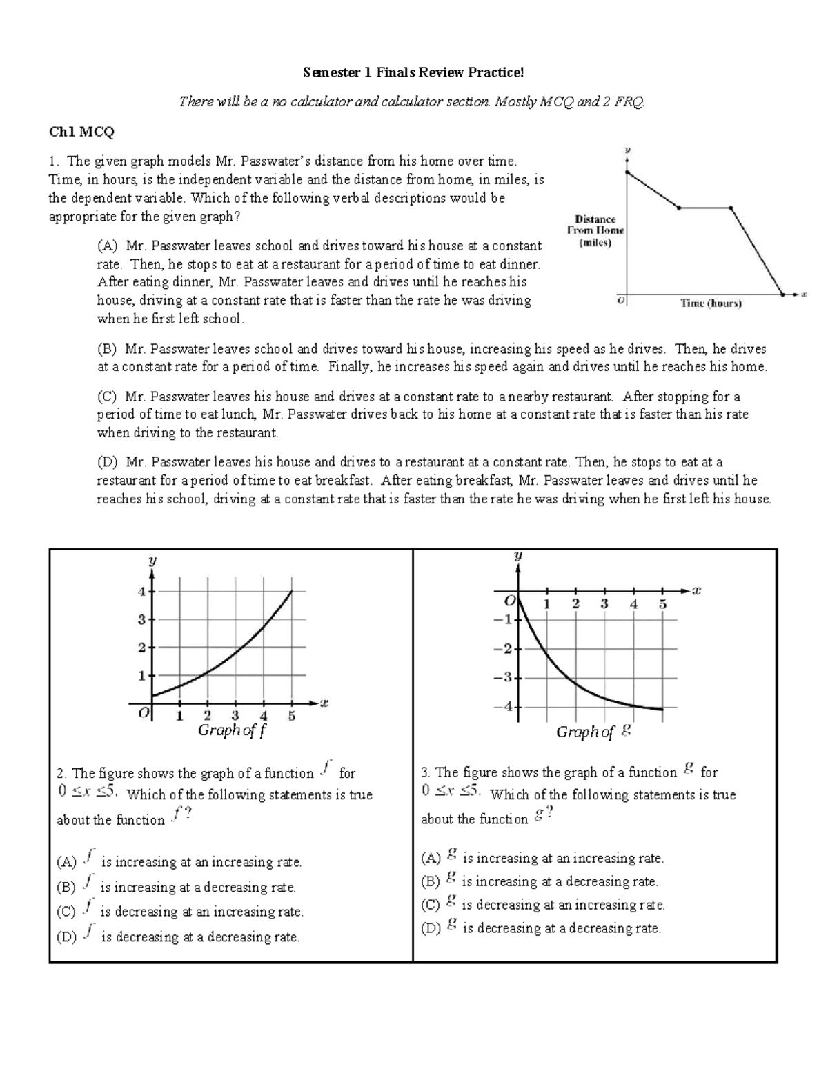 S1 Math Finals Review Practice: MCQs & FRQs Guide - Studocu