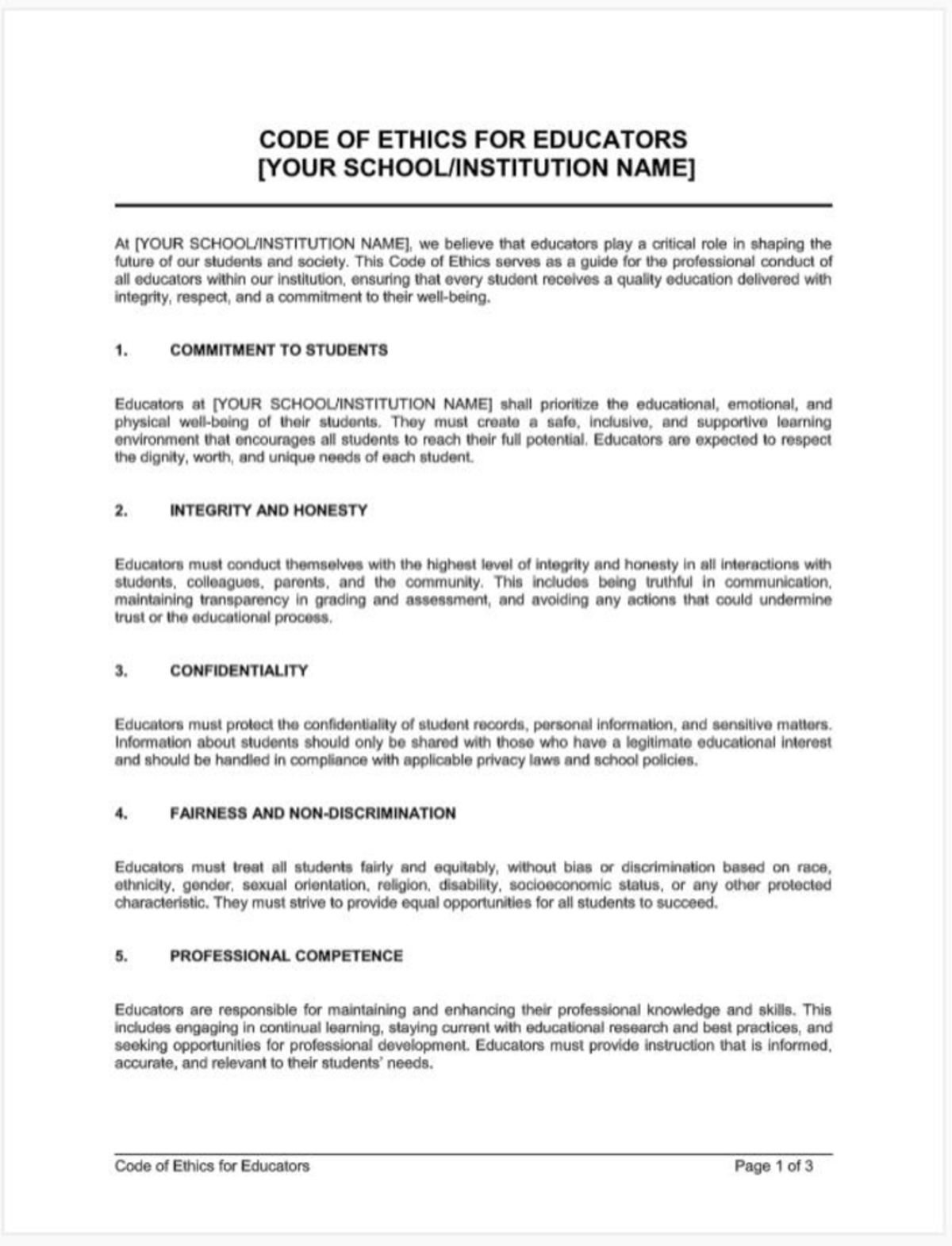 Code OF Ethics FOR Educators - CODE OF ETHICS FOR EDUCATORS At we ...