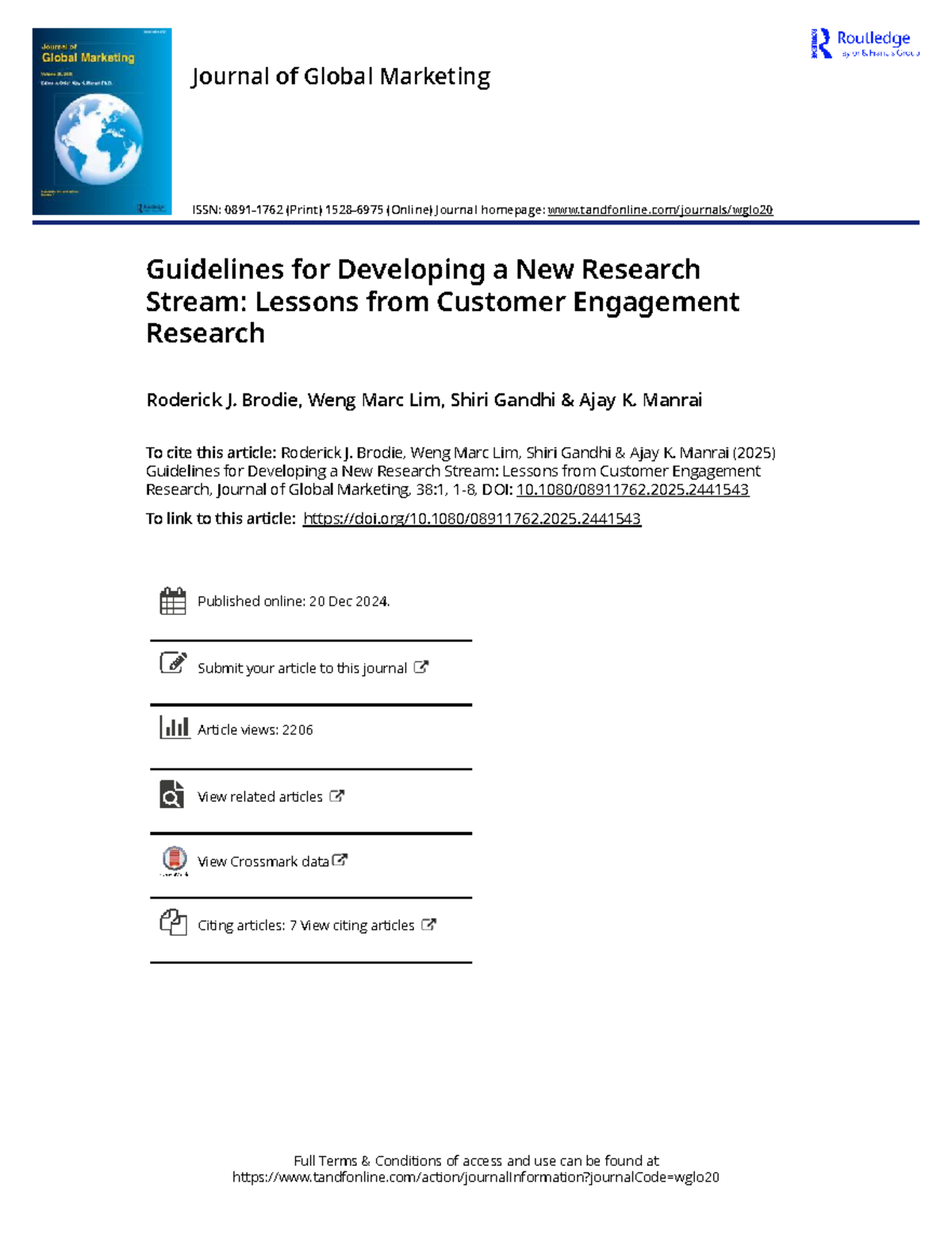 Guidelines for Developing a Research Stream in Customer Engagement ...