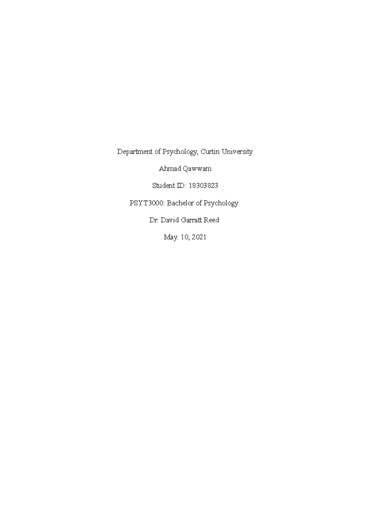 PSYT3000 Written Assignment 2: Revisiting Beck's Cognitive Theory of ...