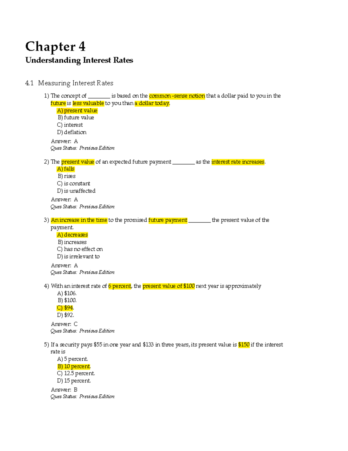 MCQs Chapter 4 - Understanding interest rates - Chapter Understanding ...
