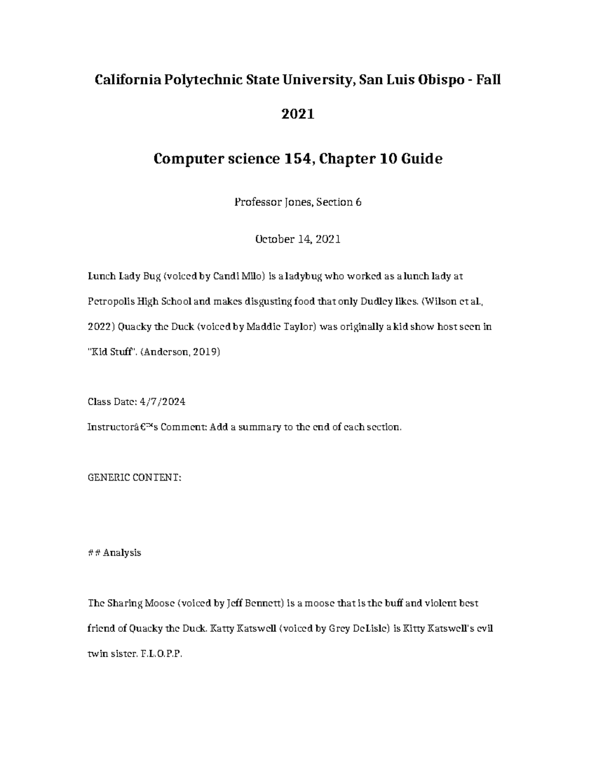 Computer Science 154 Chapter 10 Guide - California Polytechnic State ...