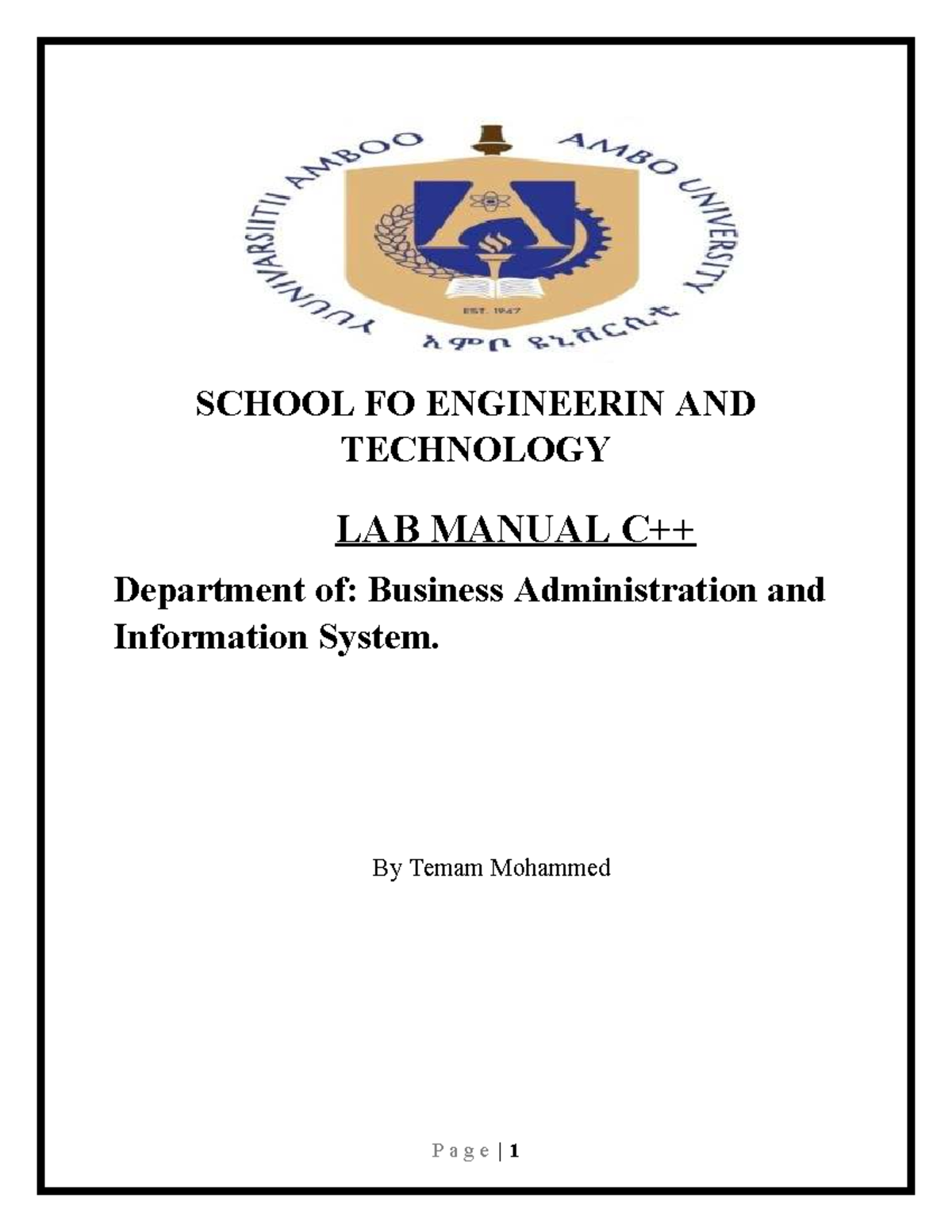 C++ LAB MANUAL - BSF23005127 - Business Admin & Info Systems - Studocu
