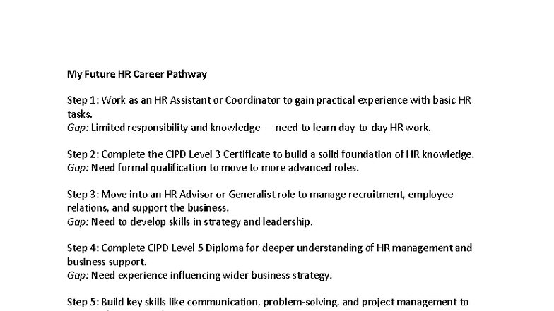 My Future HR Career Pathway: Steps to Success in HR - Studocu