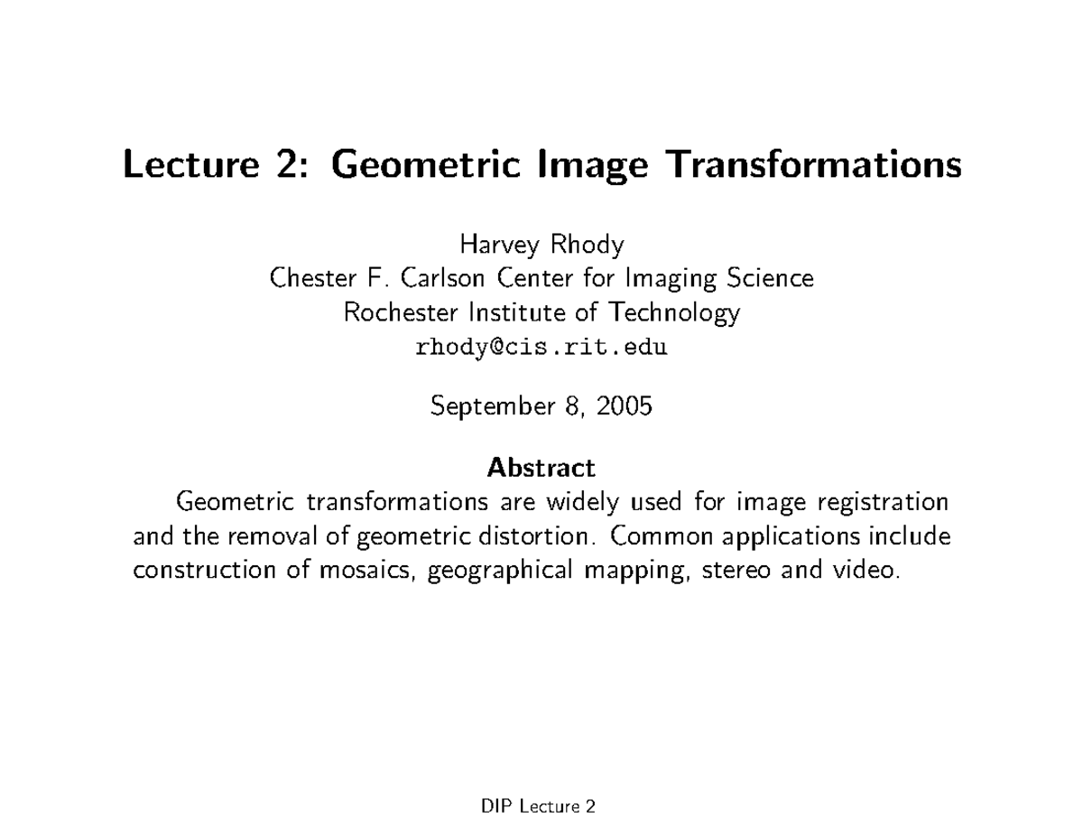 Computer Vision - Lecture 2: Geometric Image Transformations Harvey ...