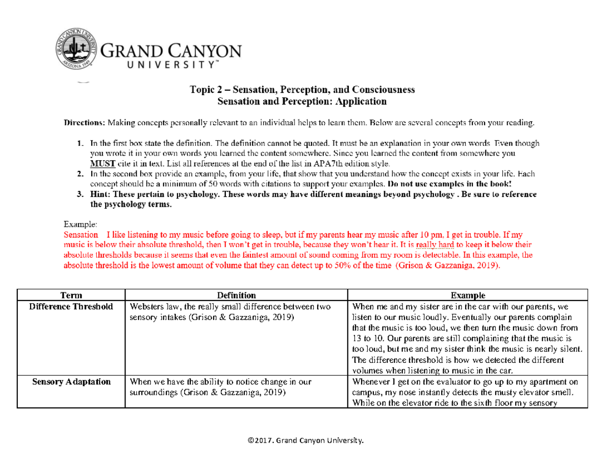 Sensation and perception worksheet - Term Difference Threshold Sensory ...