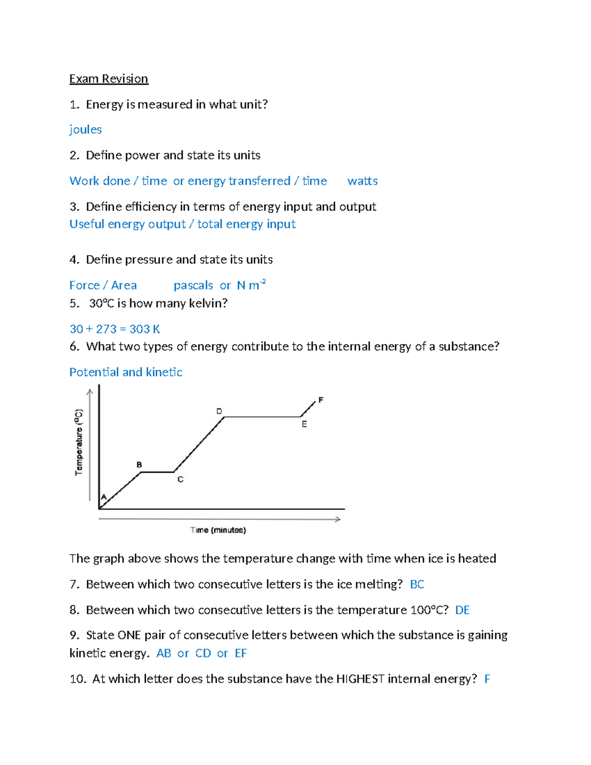 Energy Revision Set 1: Key Concepts and Calculations - Studocu