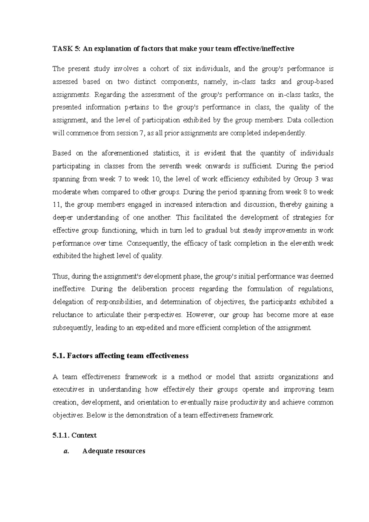 TASK 5 - Factors Influencing Team Effectiveness in Group Work - Studocu