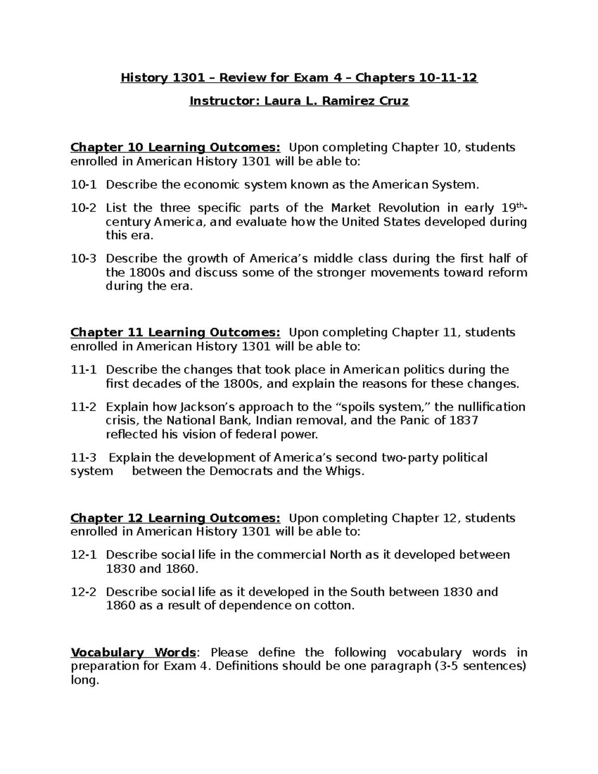 Review for History 1301 Exam 4 - Chapters 10-12 Study Guide - Studocu