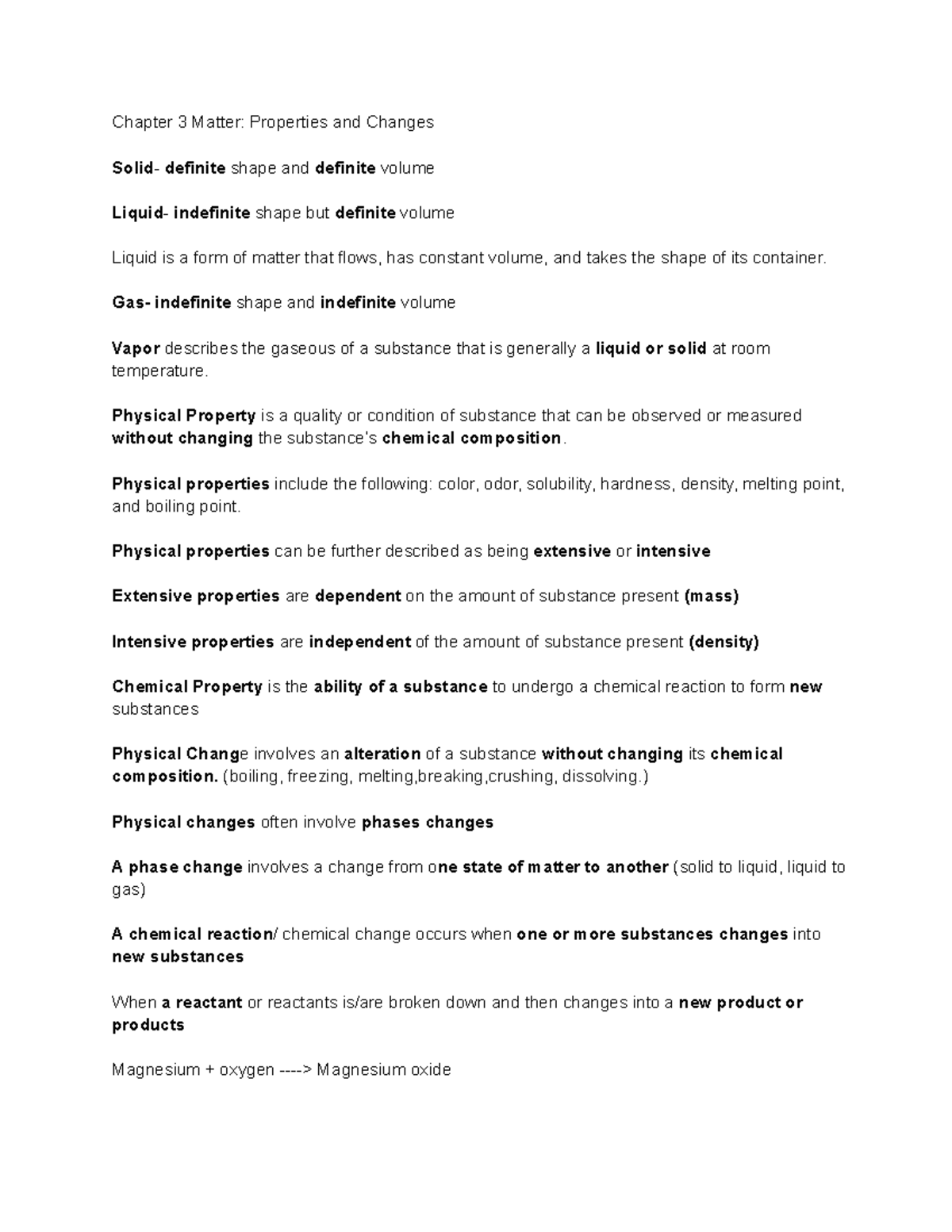 Chapter 3 Matter Properties and Changes - Chapter 3 Matter: Properties and Changes Solid ...