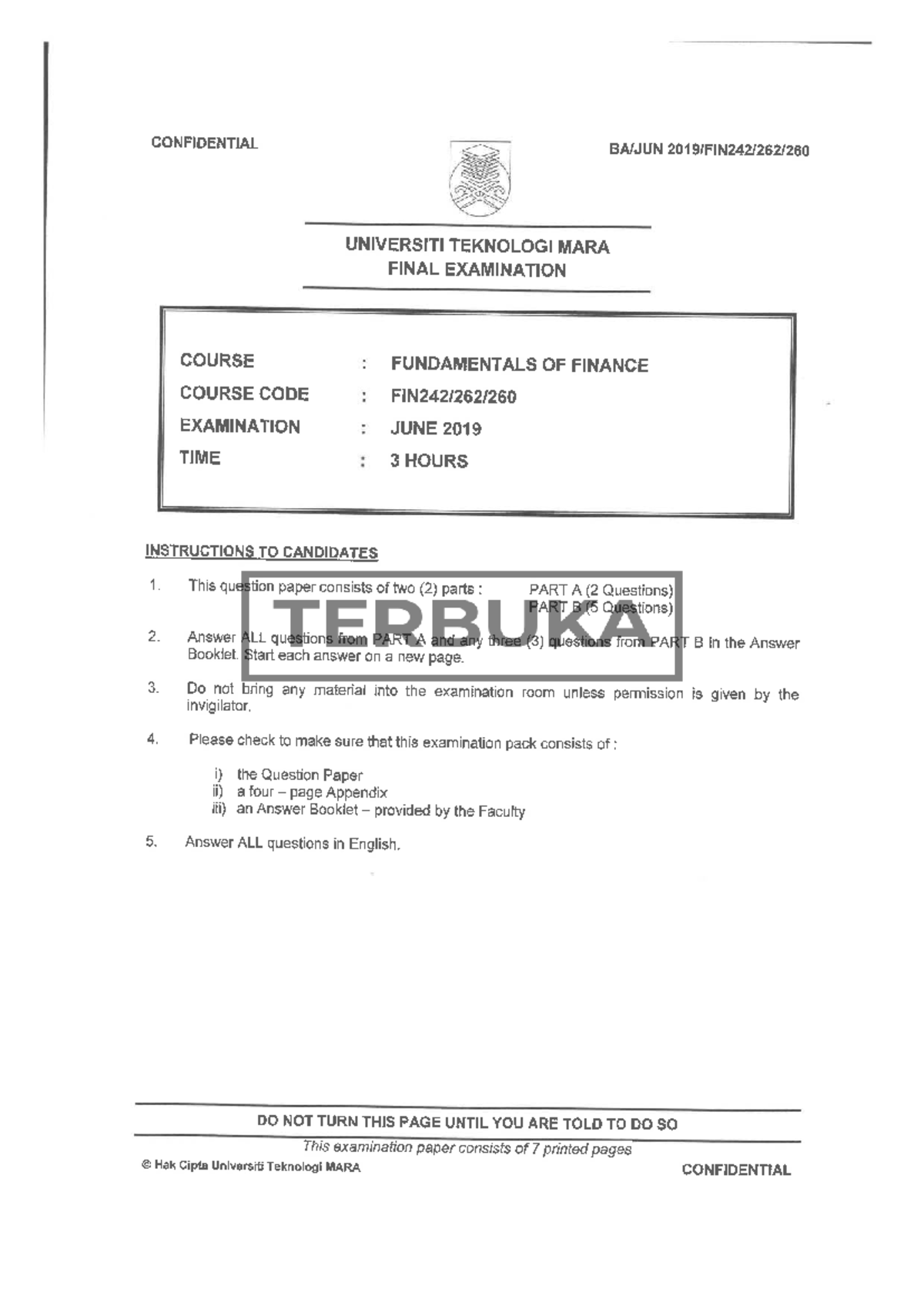 FIN 101: Fundamentals of Finance Final Exam Paper - June 2019 - Studocu